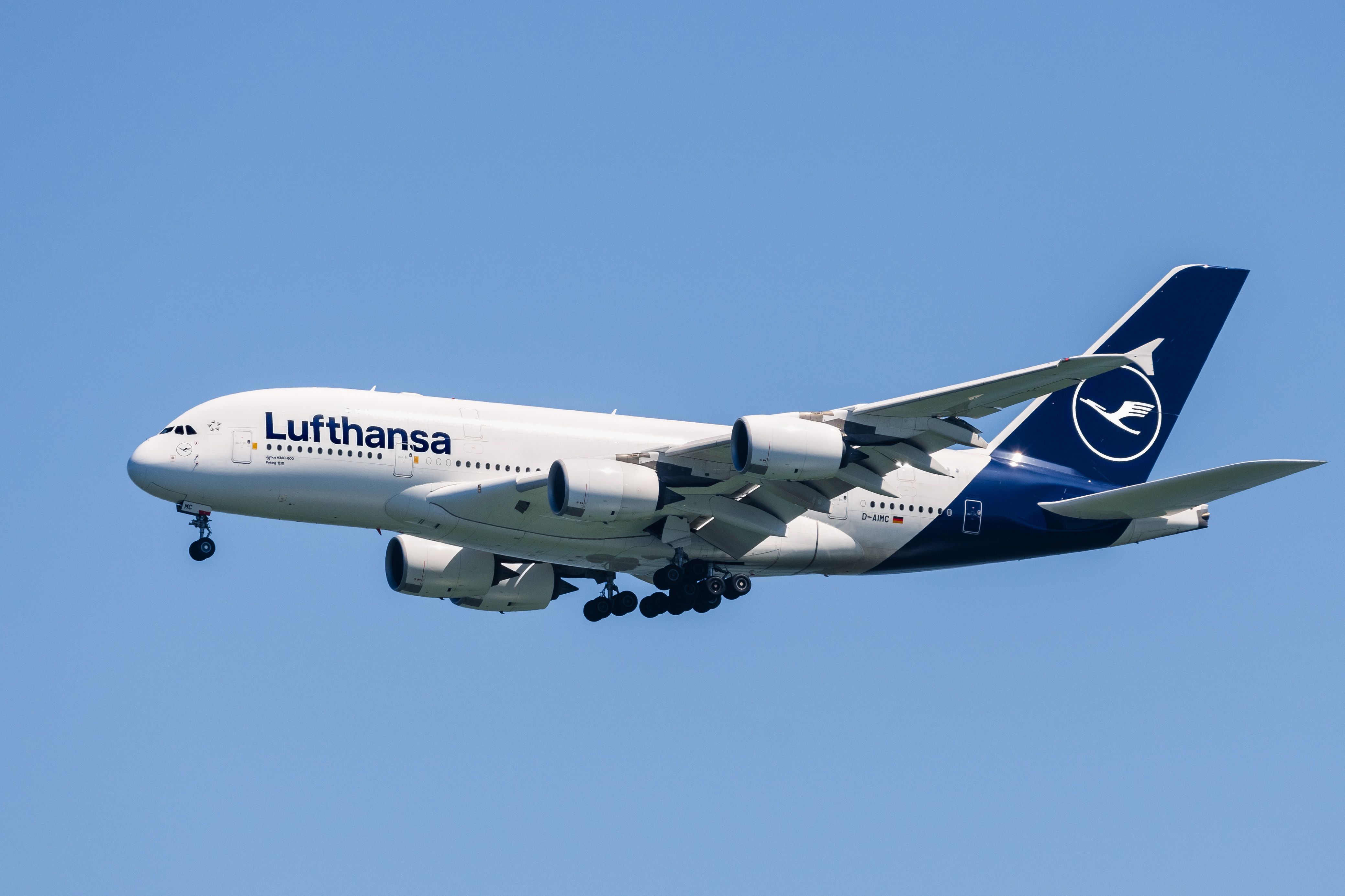 Lufthansa Airbus A380 lands at SFO shutterstock_1666683979