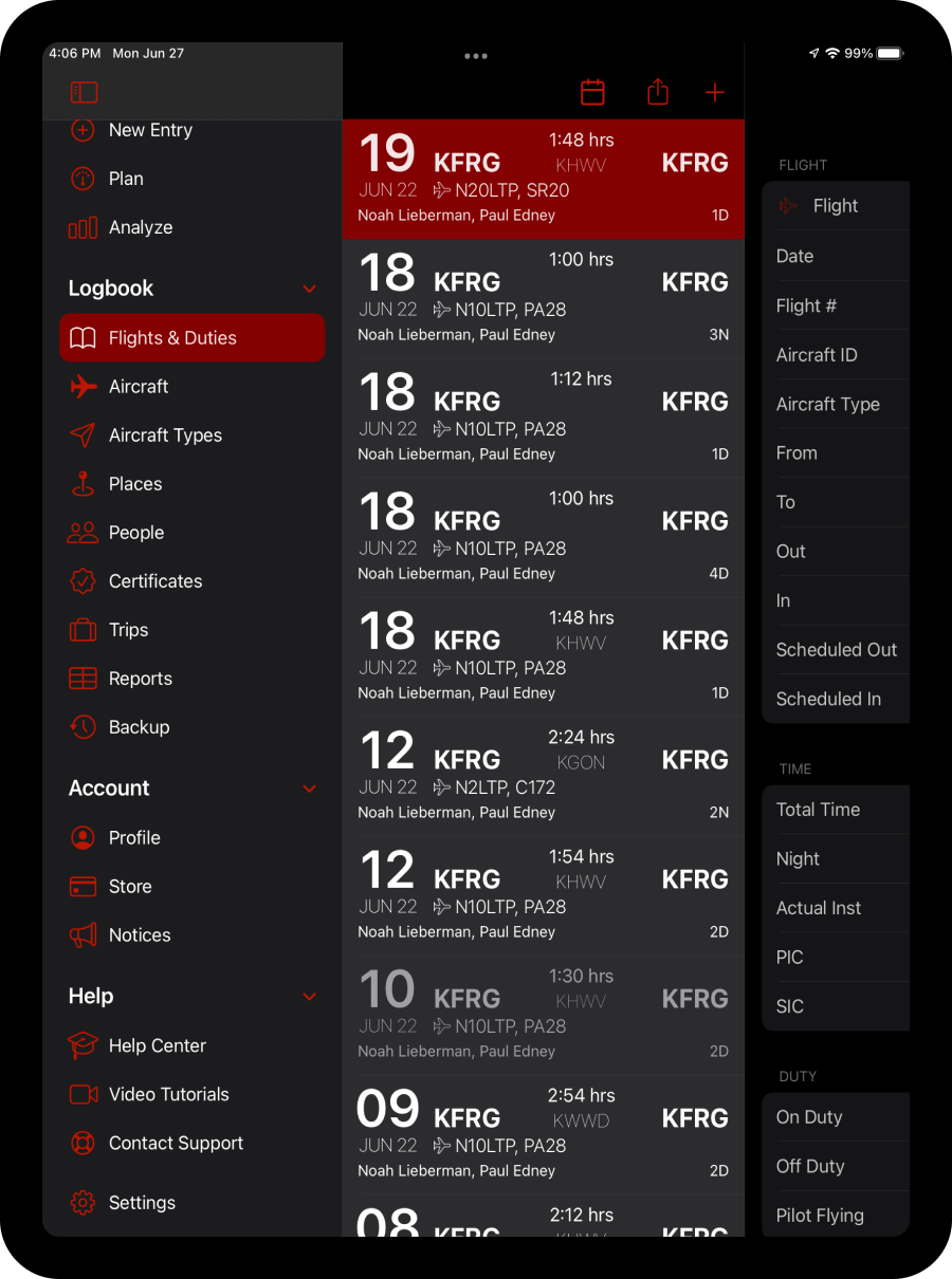 Electronic pilot logbook.