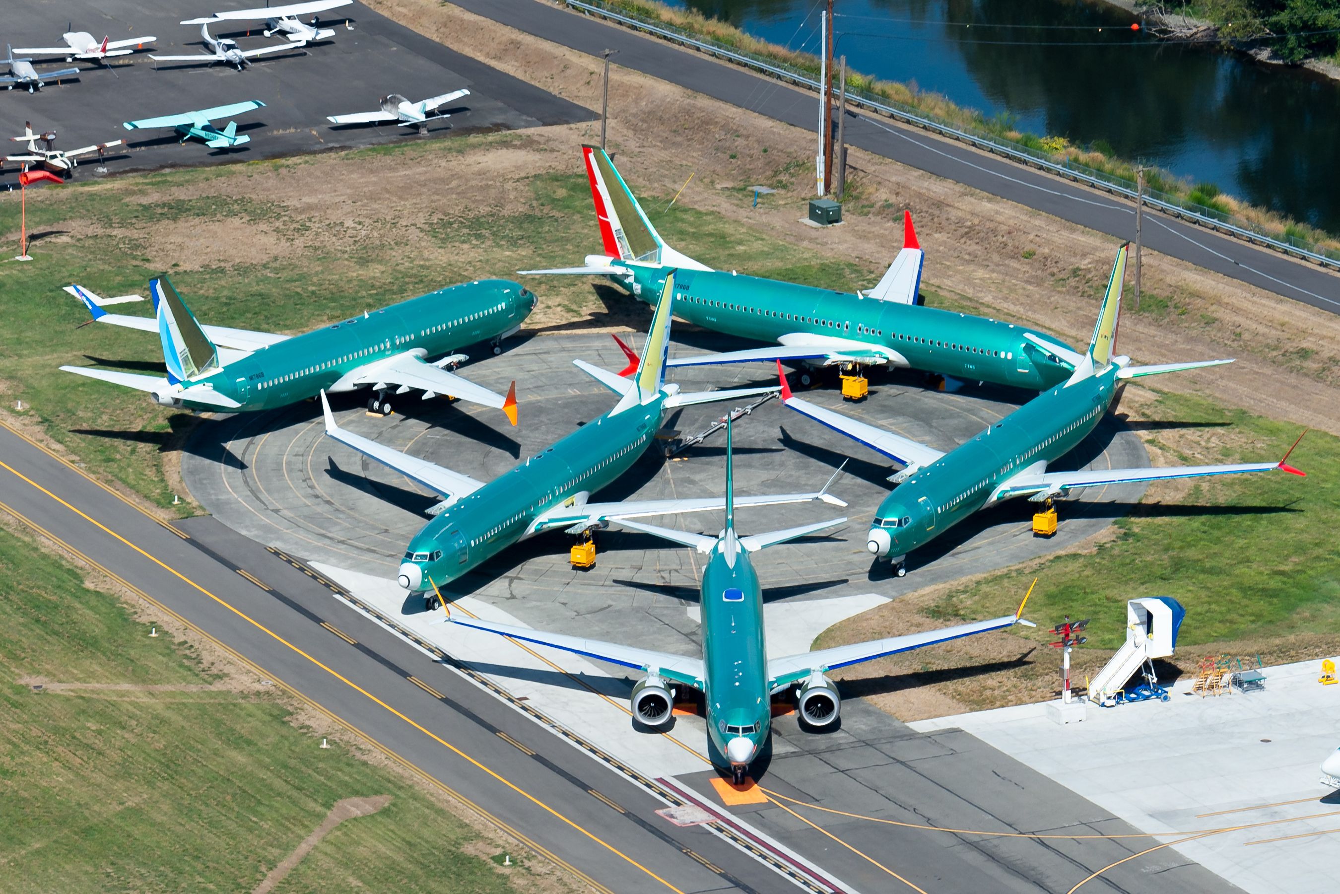 Parked Boeing 737 MAX 8 aircraft in Renton shutterstock_1518781022