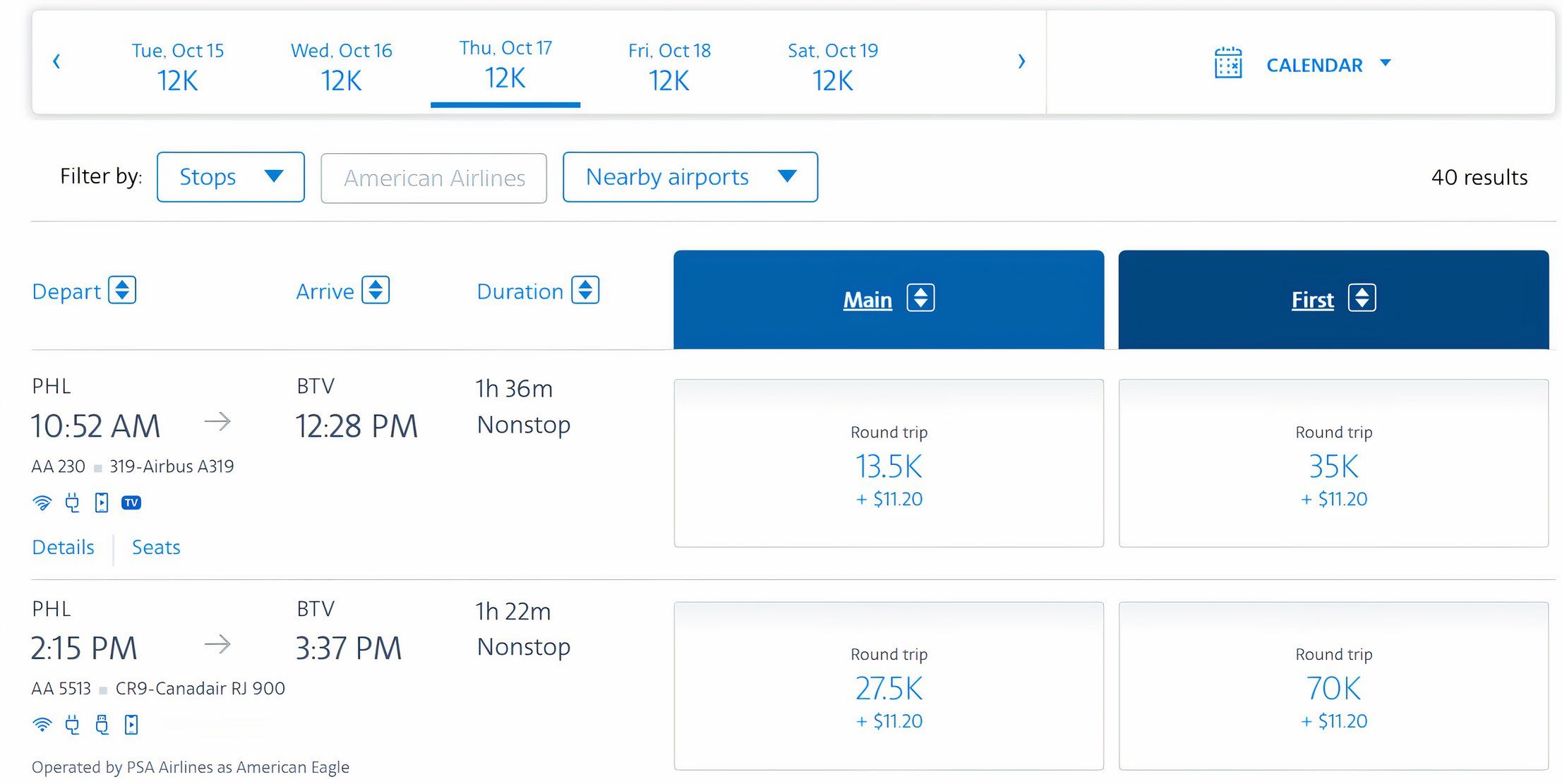 A look at how much in points round-trip flights between Philadelphia and Burlington cost