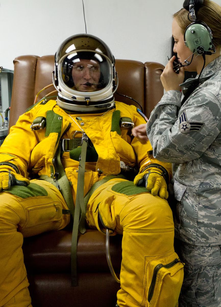 Photo of U-2 pilot in a space suit