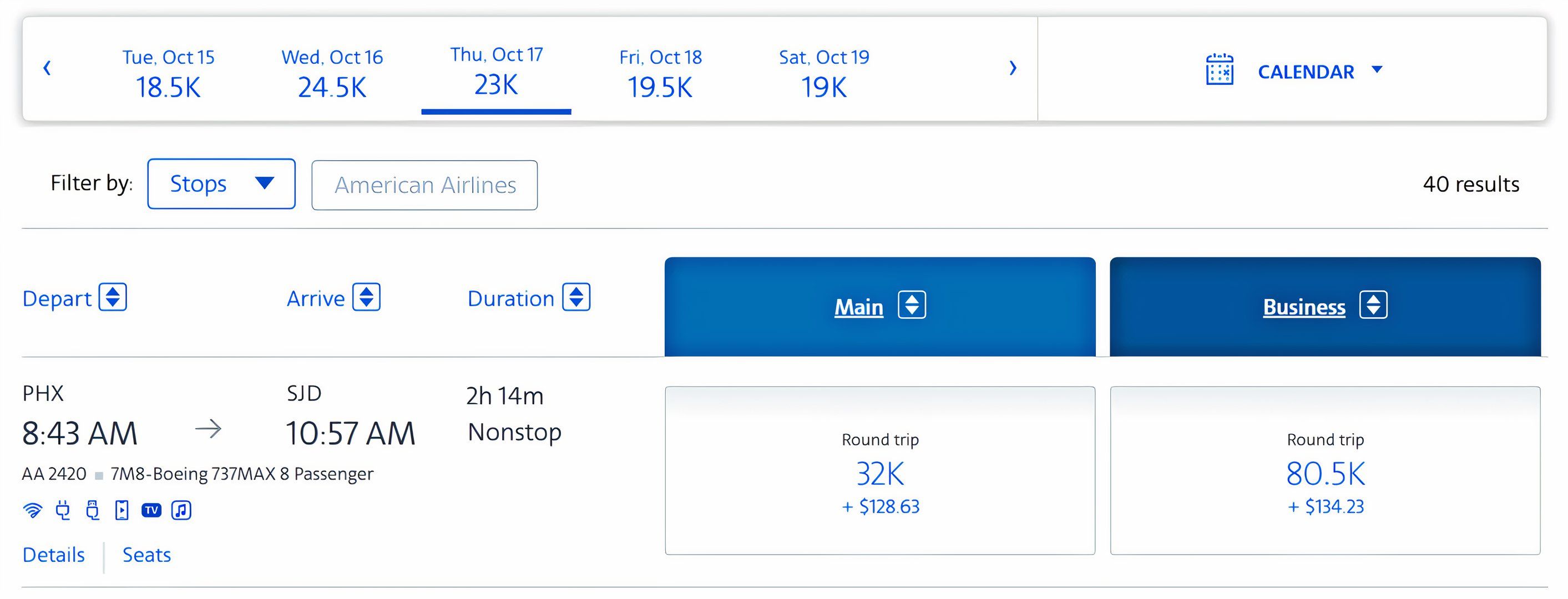 A look at the point costs for round-trip flights between Phoenix and San Jose del Cabo