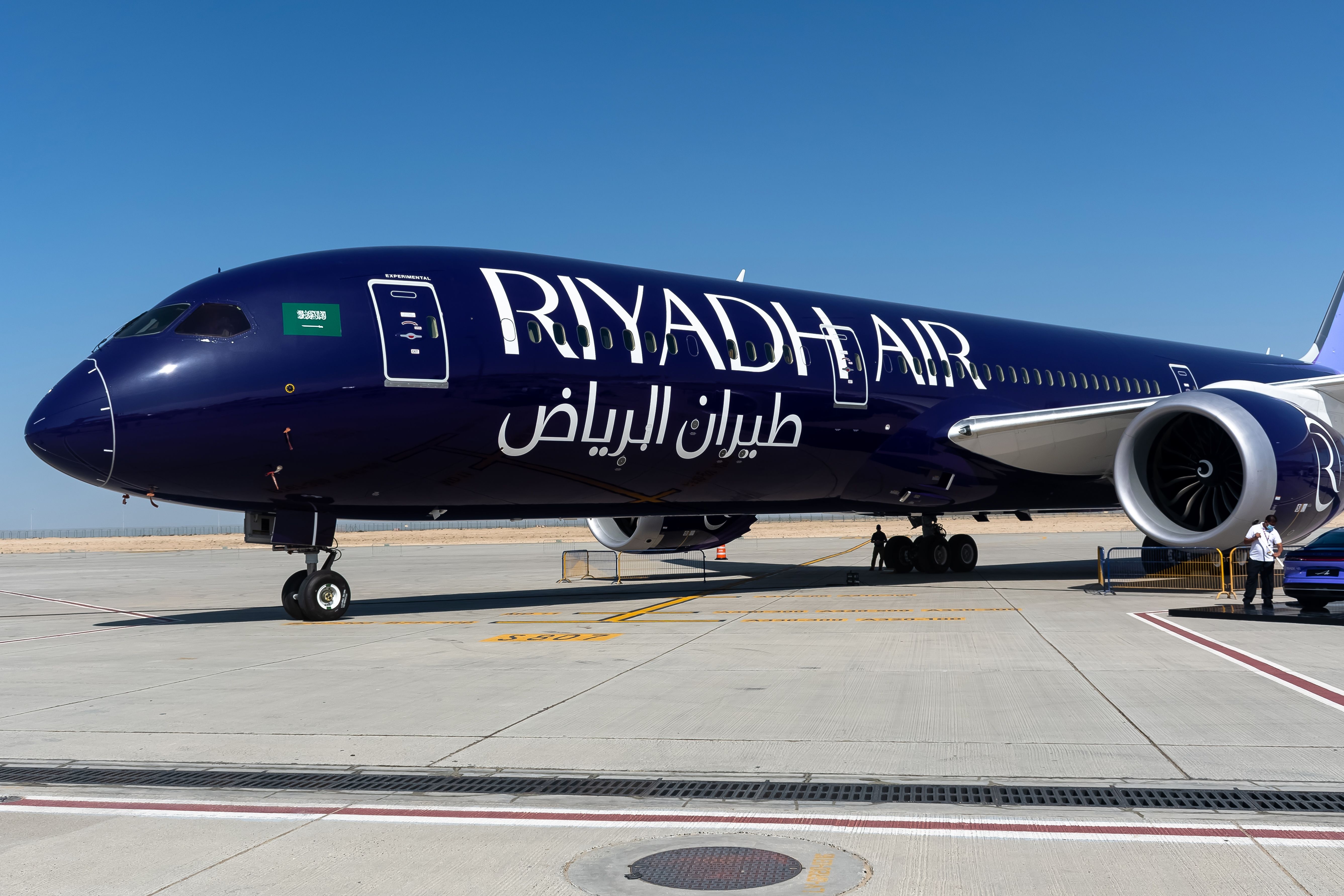 Riyadh Air Boeing 787-9 on the ground shutterstock_2426945361-1