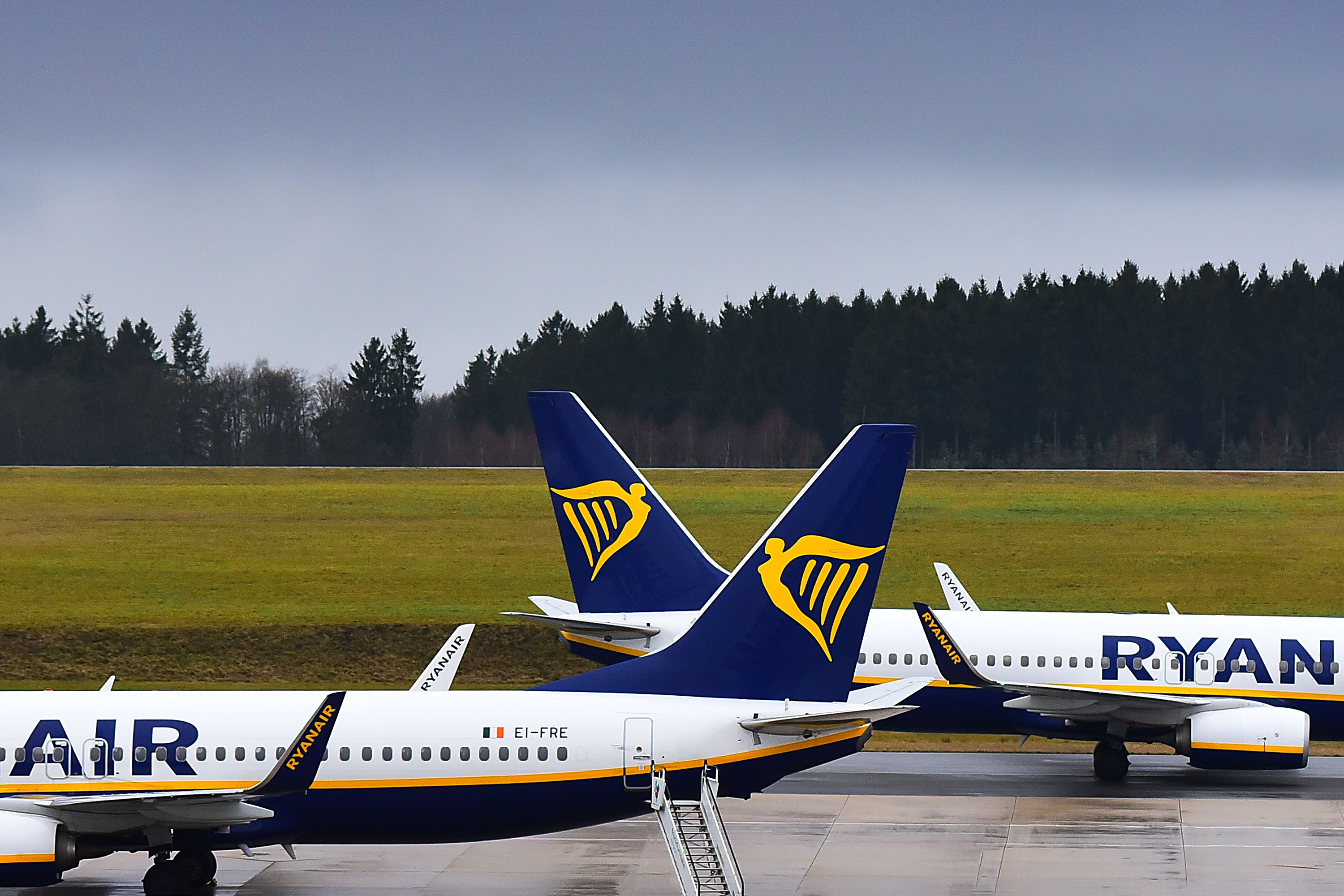 Ryanair Boeing 737s on the ground at Frankfurt Hahn Airport HHN shutterstock_791220211