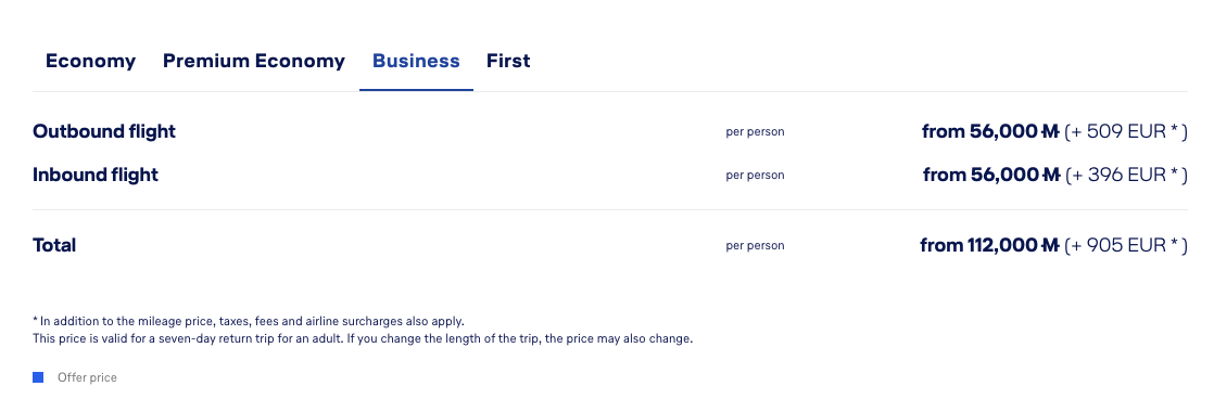 Lufthansa's award flight mile cost