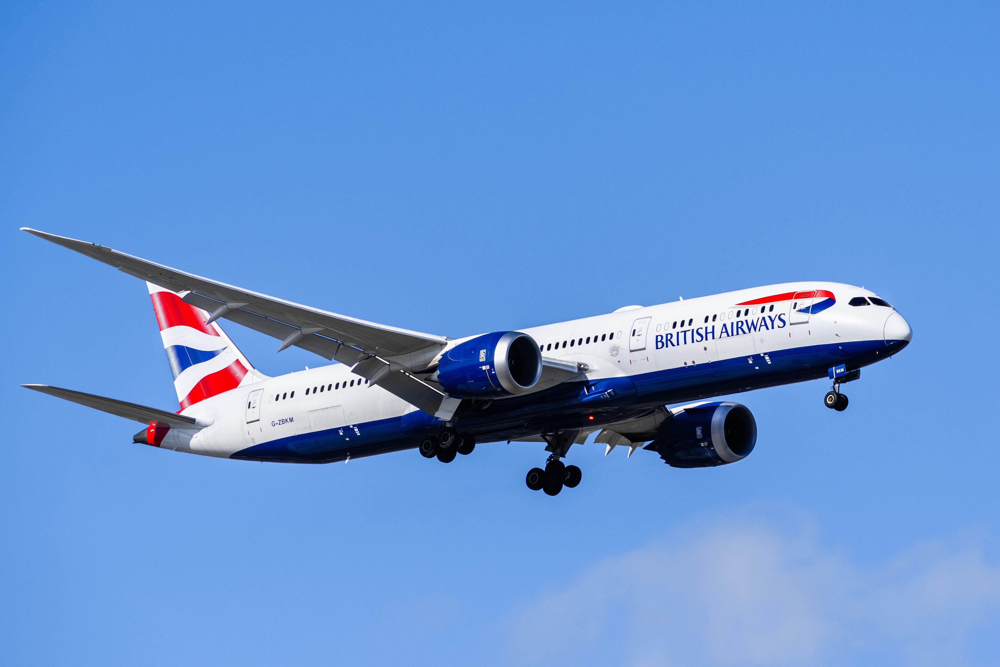 A BA Boeing 787 landing