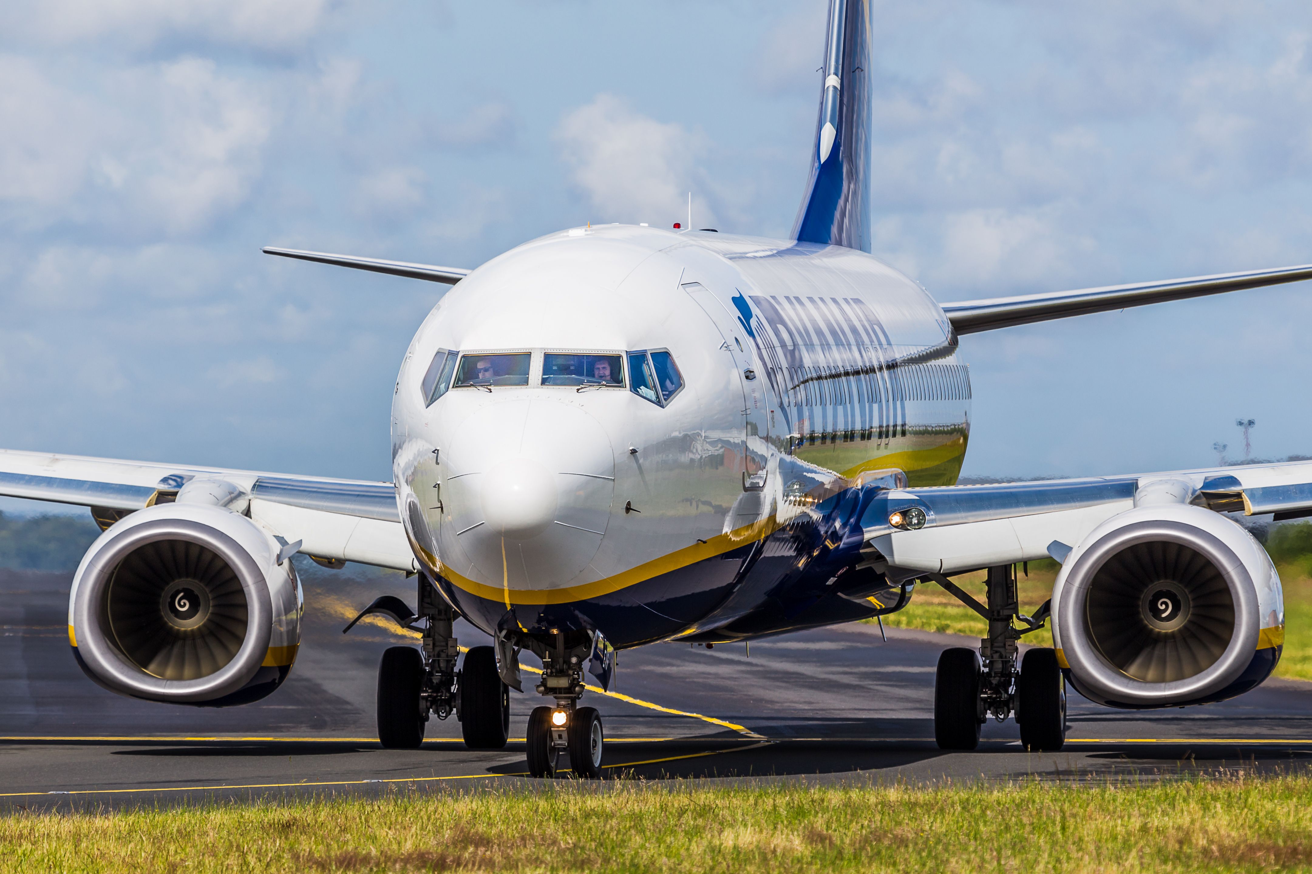 A Ryanair Boeing 747 taxiing at Liverpool AIrport