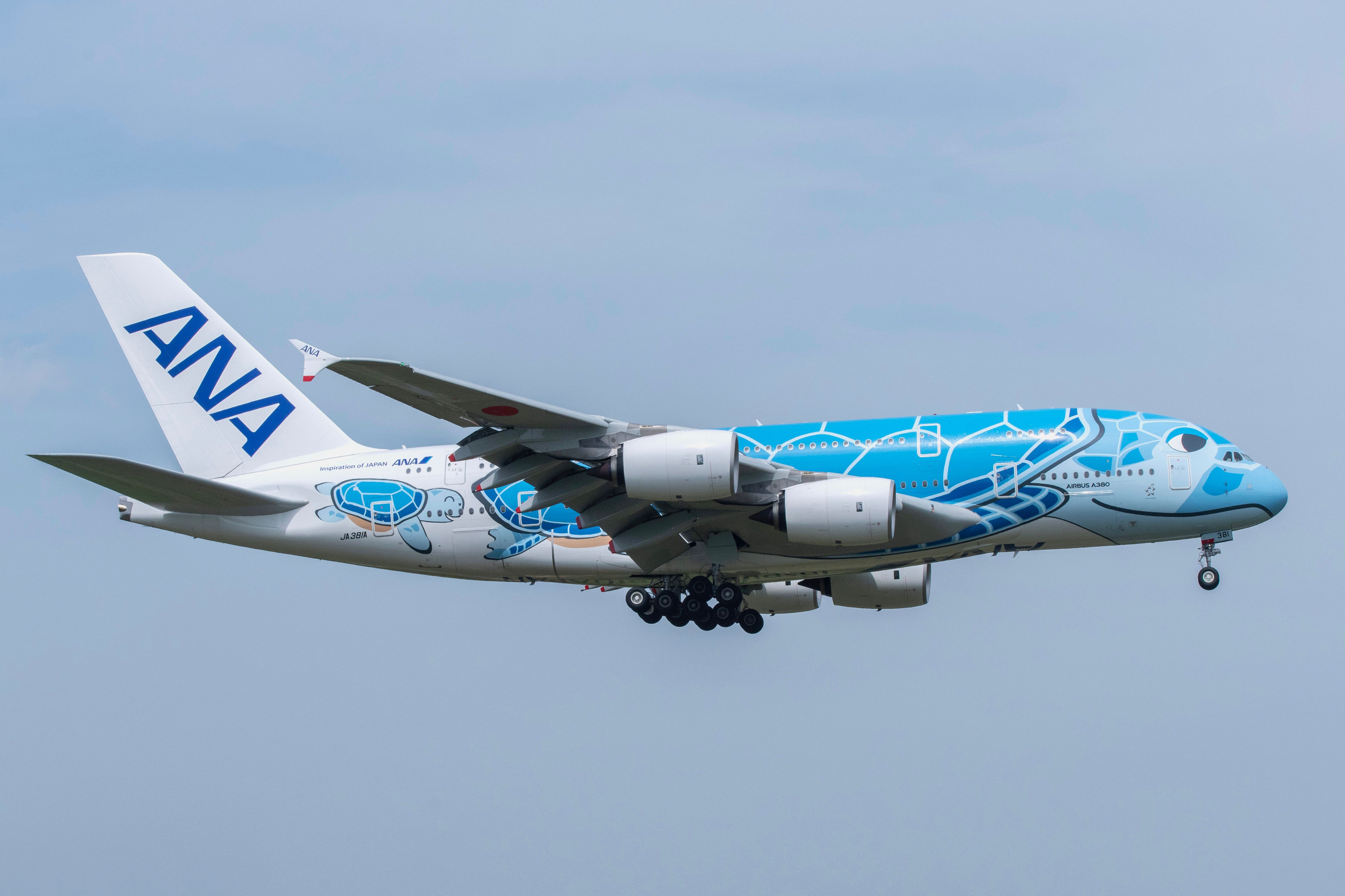 An ANA Airbus A380 landing