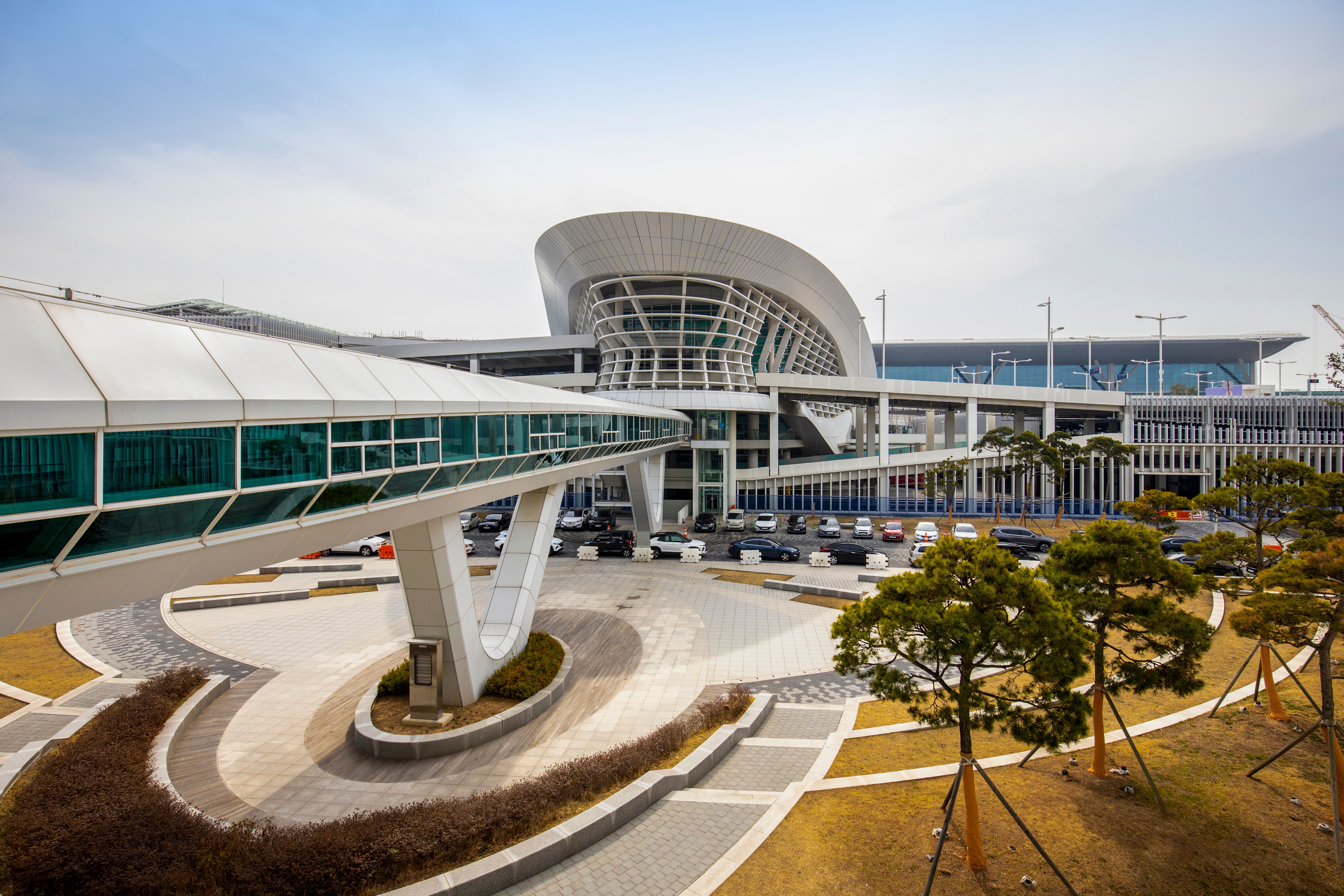 Outdoor of plaza and parking lot of Incheon International Airport at Yeongjongdo Island