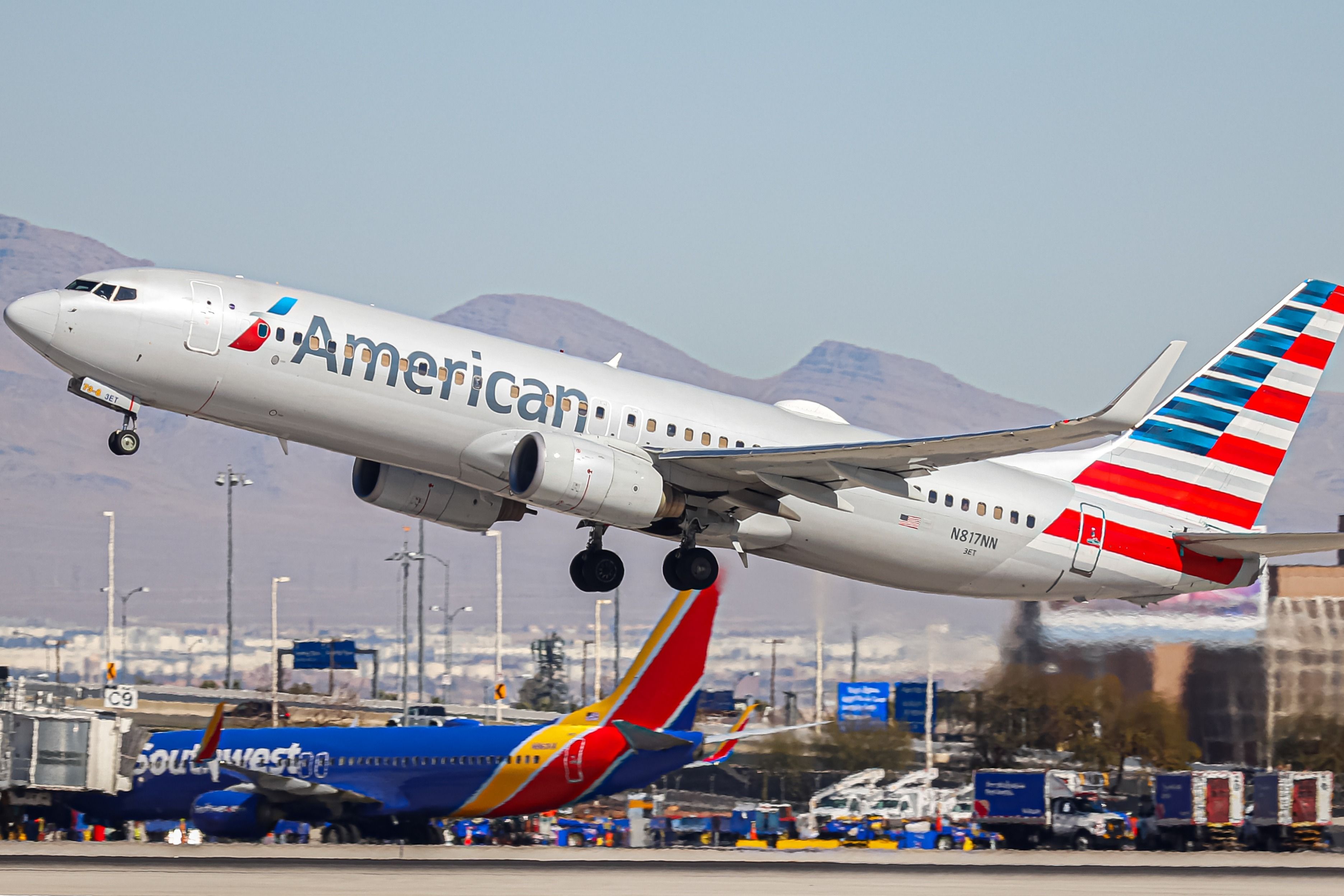 An American Airlines jet taking off