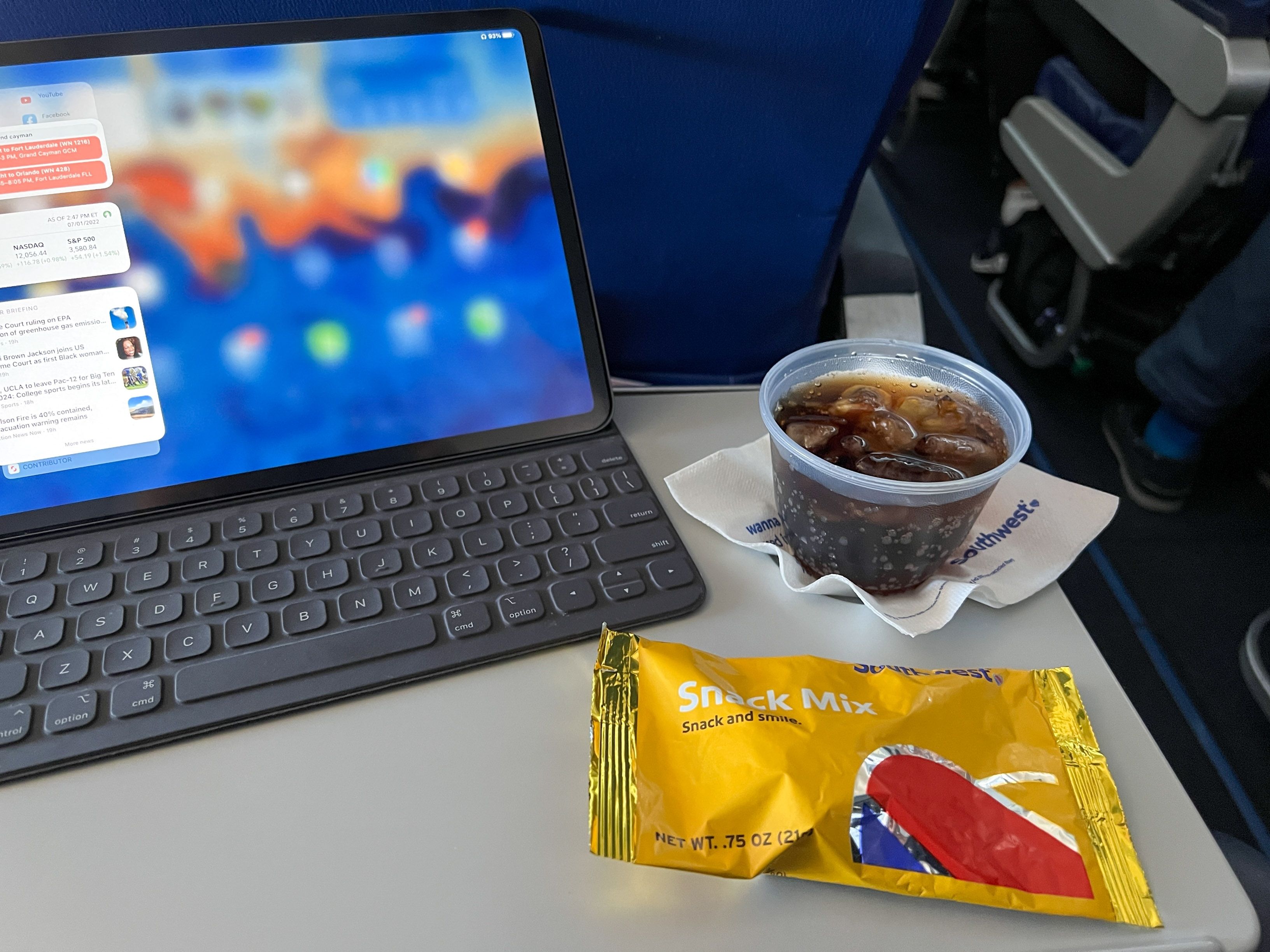 Southwest Airlines beverage and snacks service.