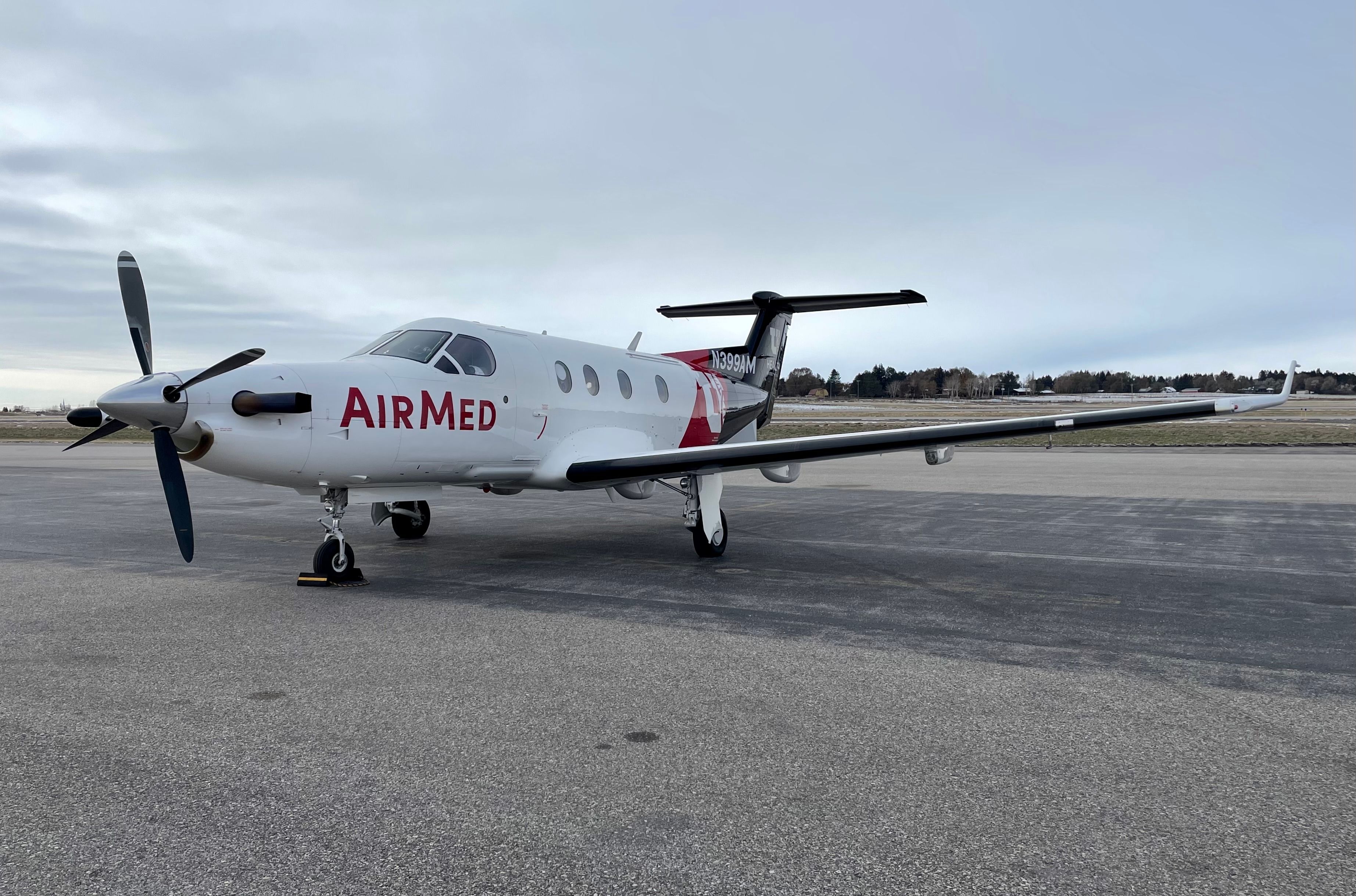 A Pilatus PC-12 air ambulance of the University of Utah parked at Idaho Falls Regional Airport