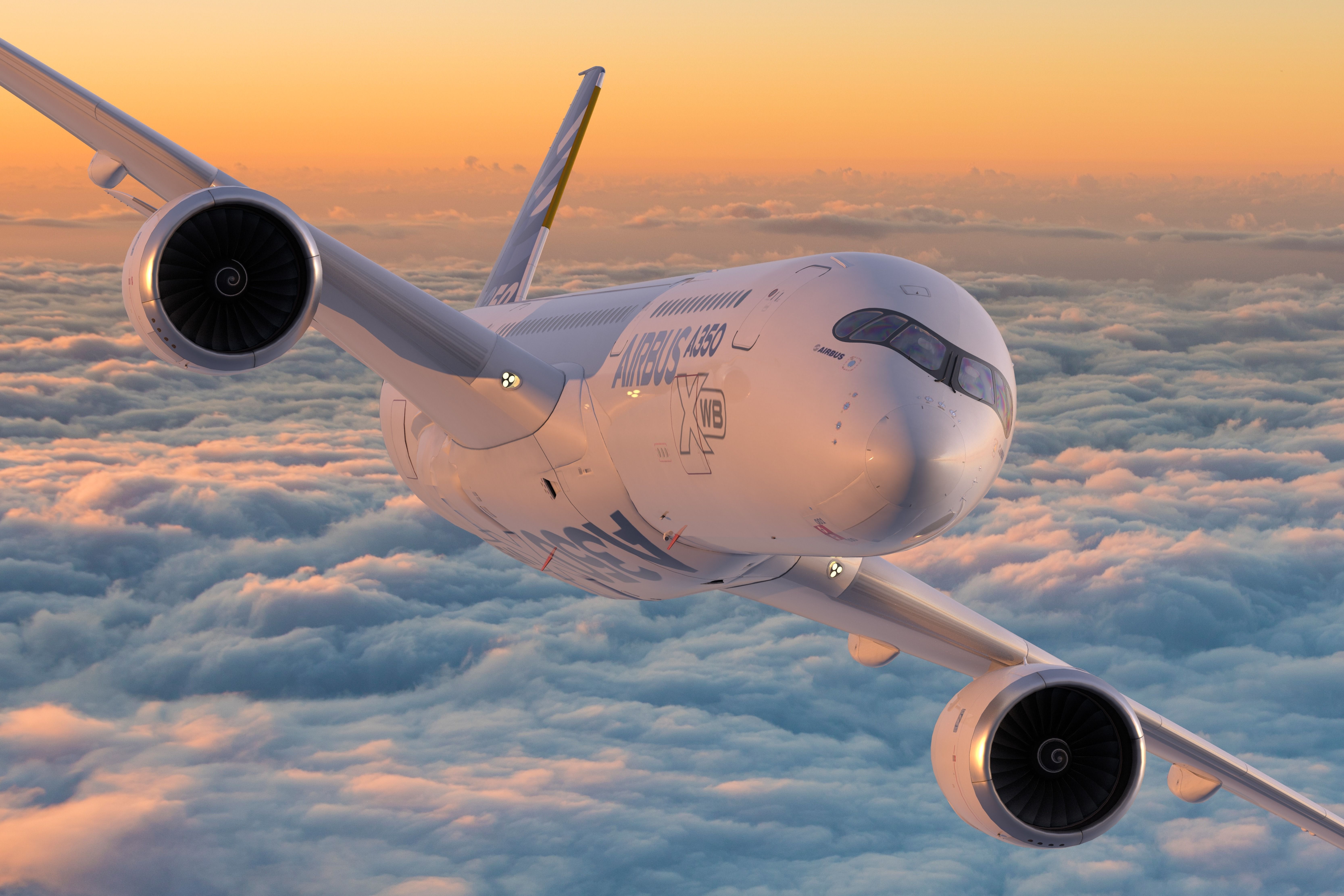 An Airbus A350 flying in the sky