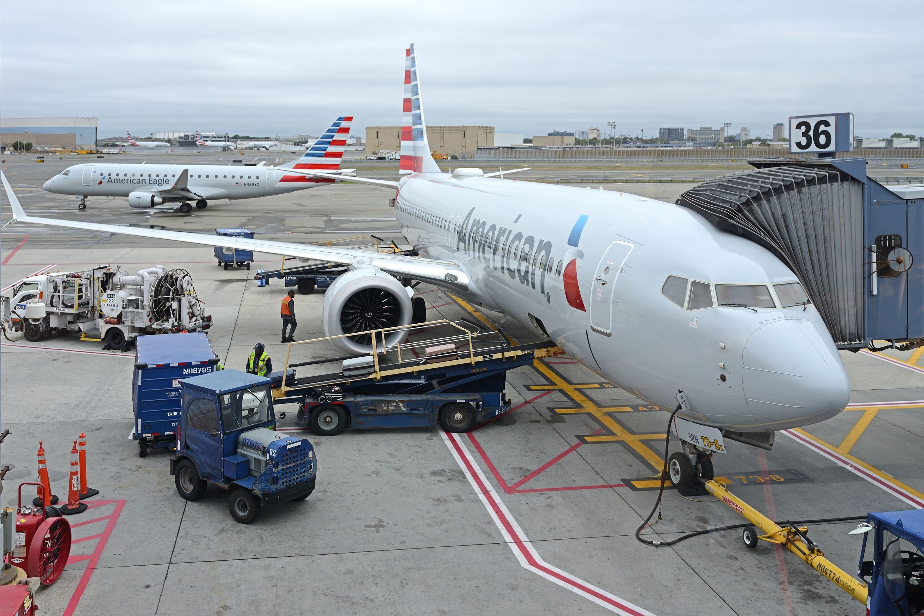 American Airlines Boeing 737 MAX 8 at John F. Kennedy International Airport (JFK) Terminal 8.