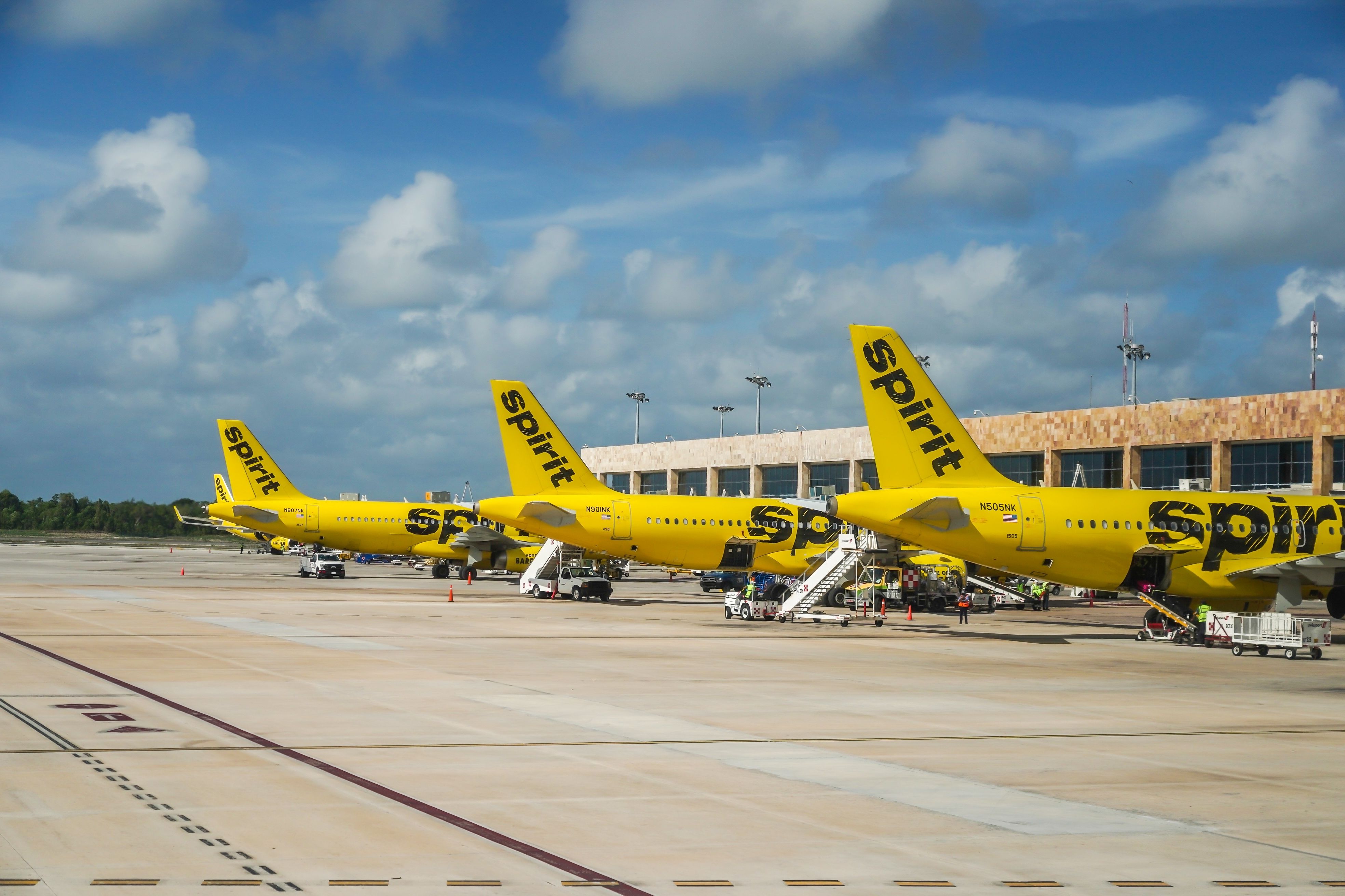 A fleet of Airbus aircraft from Spirit Airlines