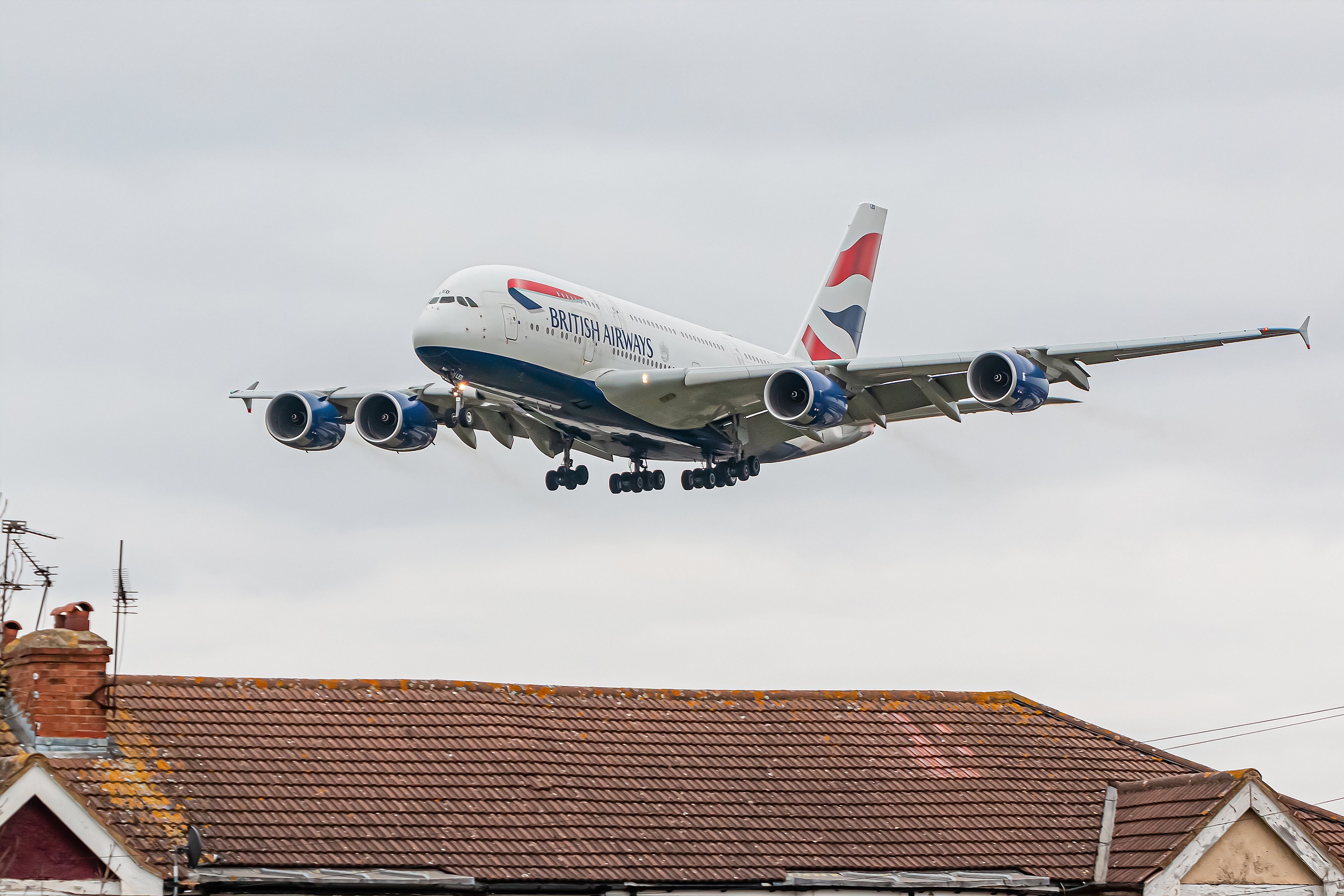 British Airways A380 landing at LHR