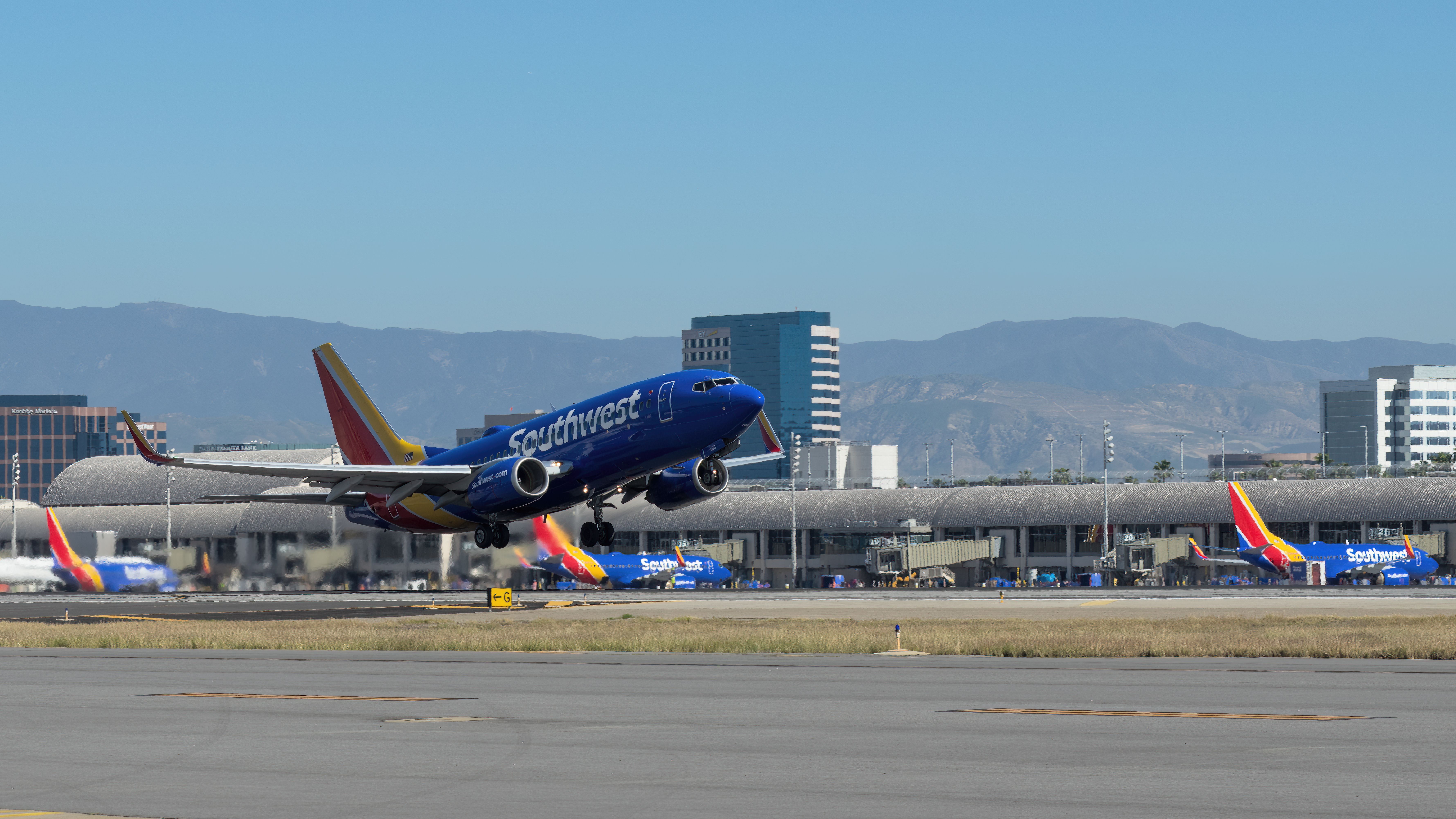 Southwest Airlines Boeing 737-700 departing from John Wayne Airport.