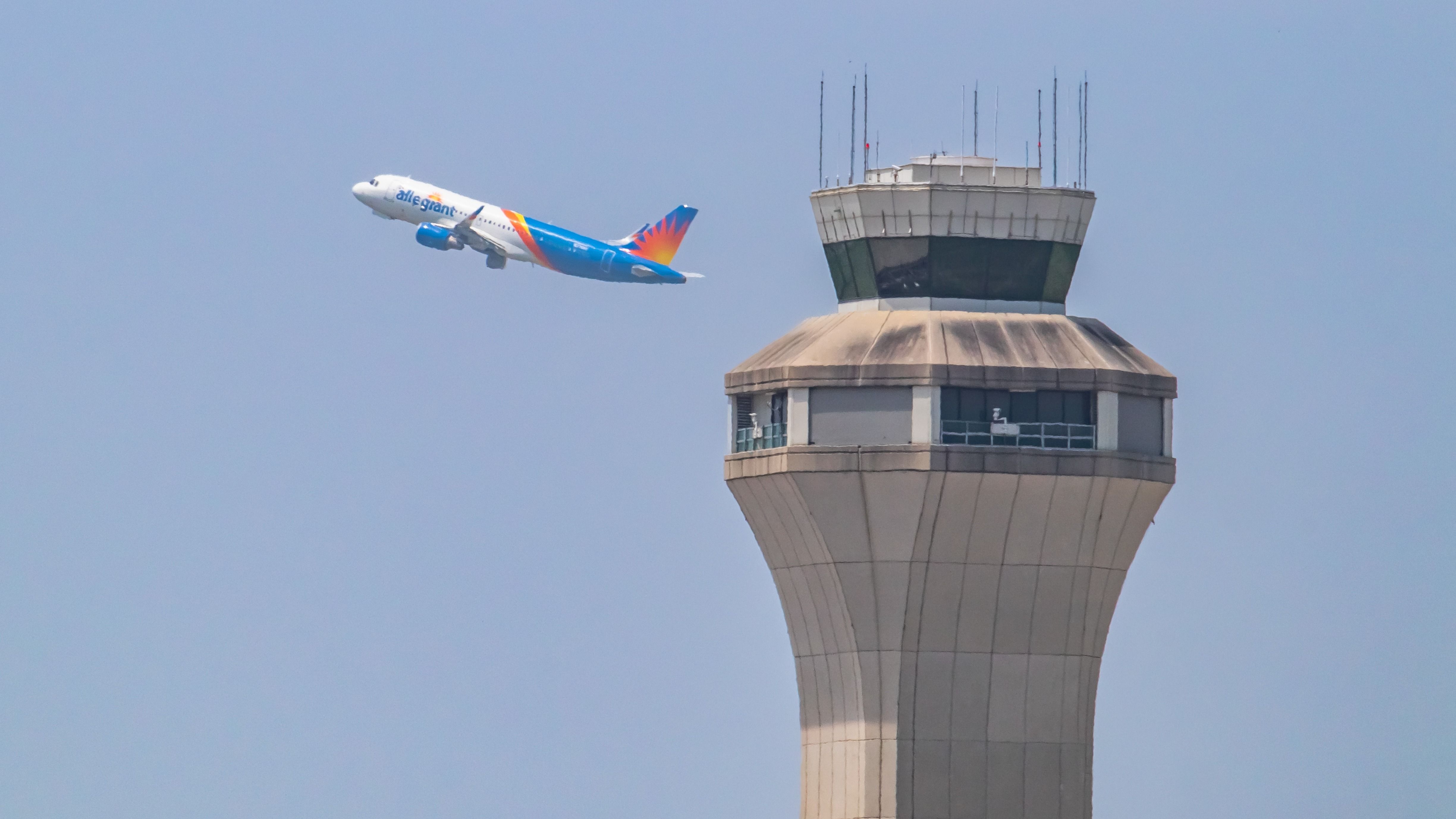 Allegiant Air Airbus A320 taking off from Austin-Bergstrom International Airport.