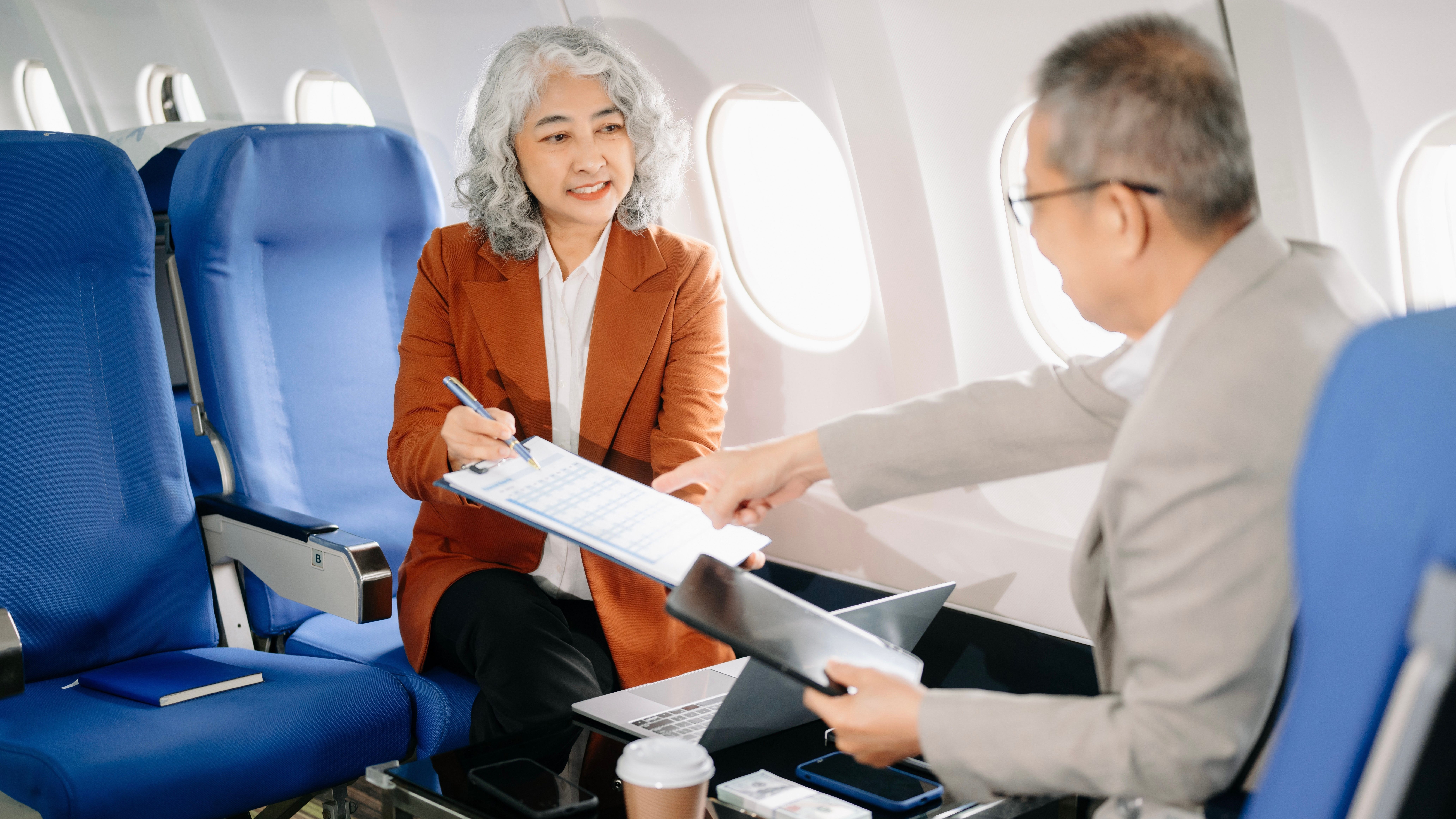 business meeting in aircraft