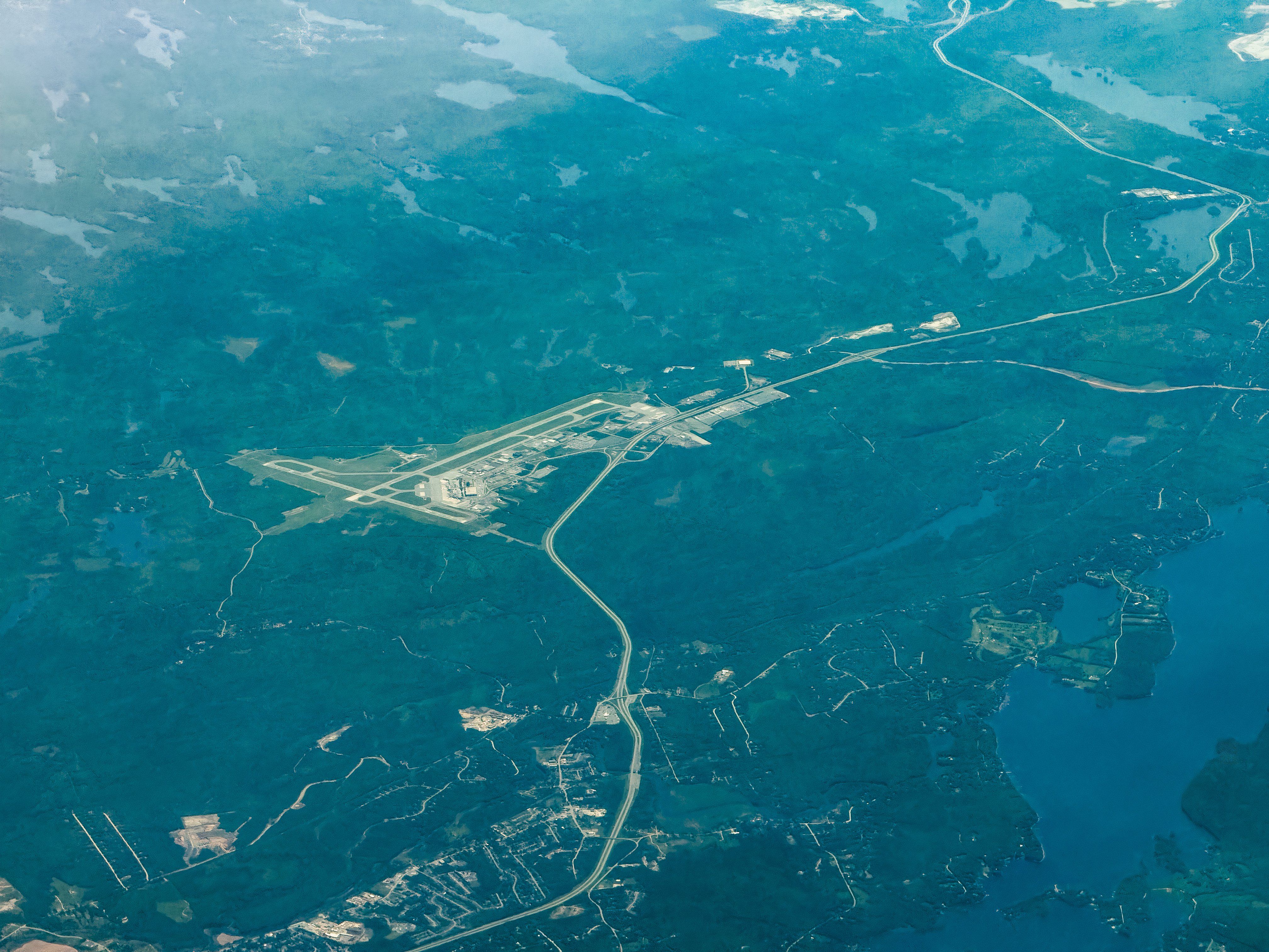 aerial landscape view of area around the Halifax Stanfield International Airport in Goffs, Novo Scotia, Canada