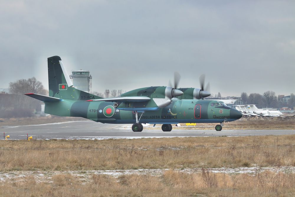 Bangladesh Air Force cargo plane An-32 taxiing to take off