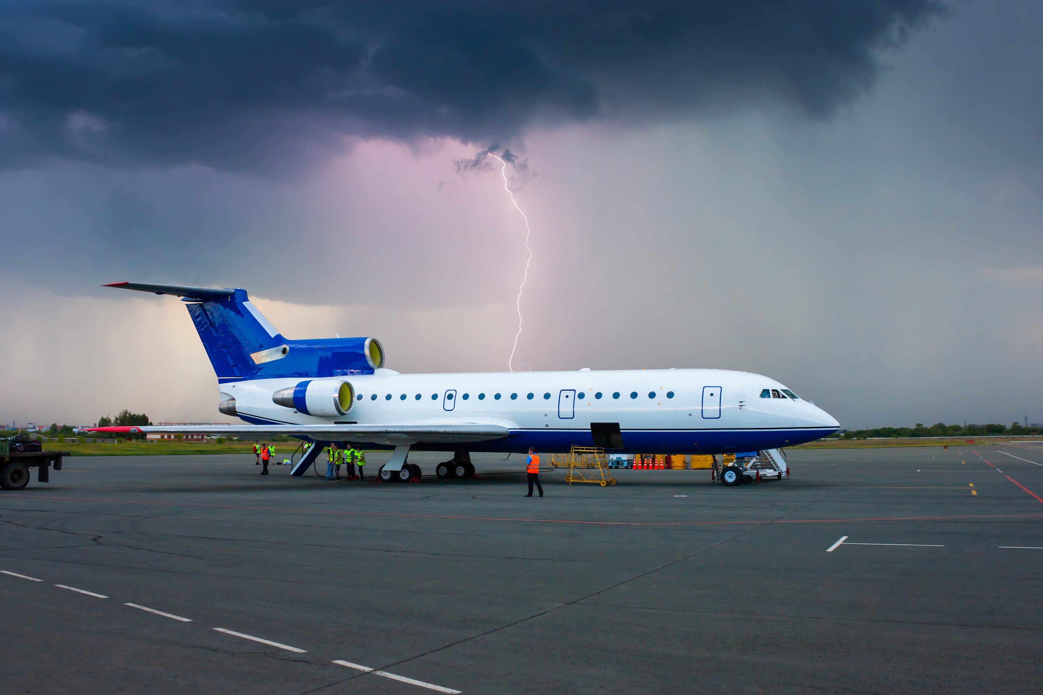 Lightning flashed behind the plane