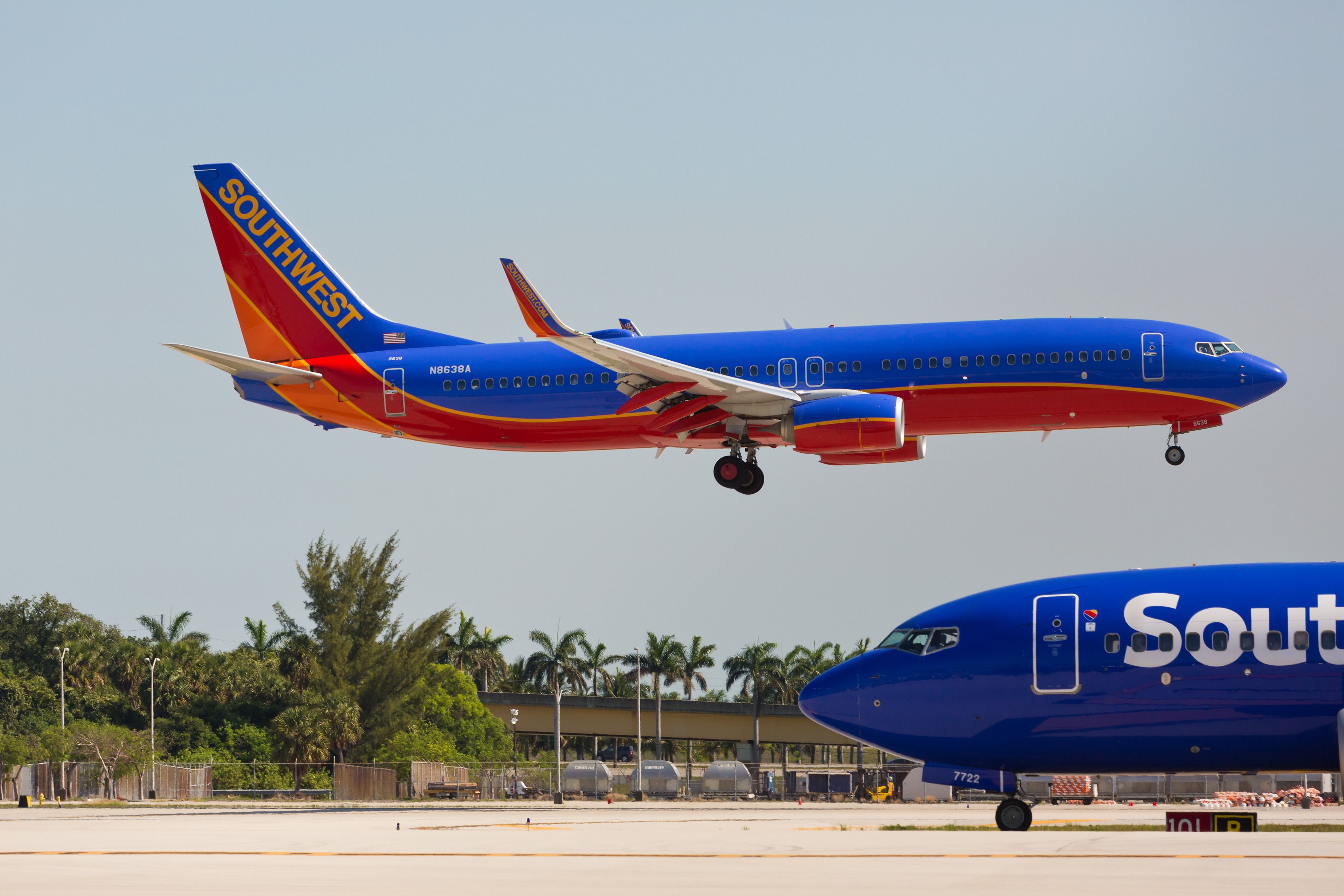 Southwest Airlines Boeing 737 landing at the Fort Lauderdale/Hollywood International Airport.