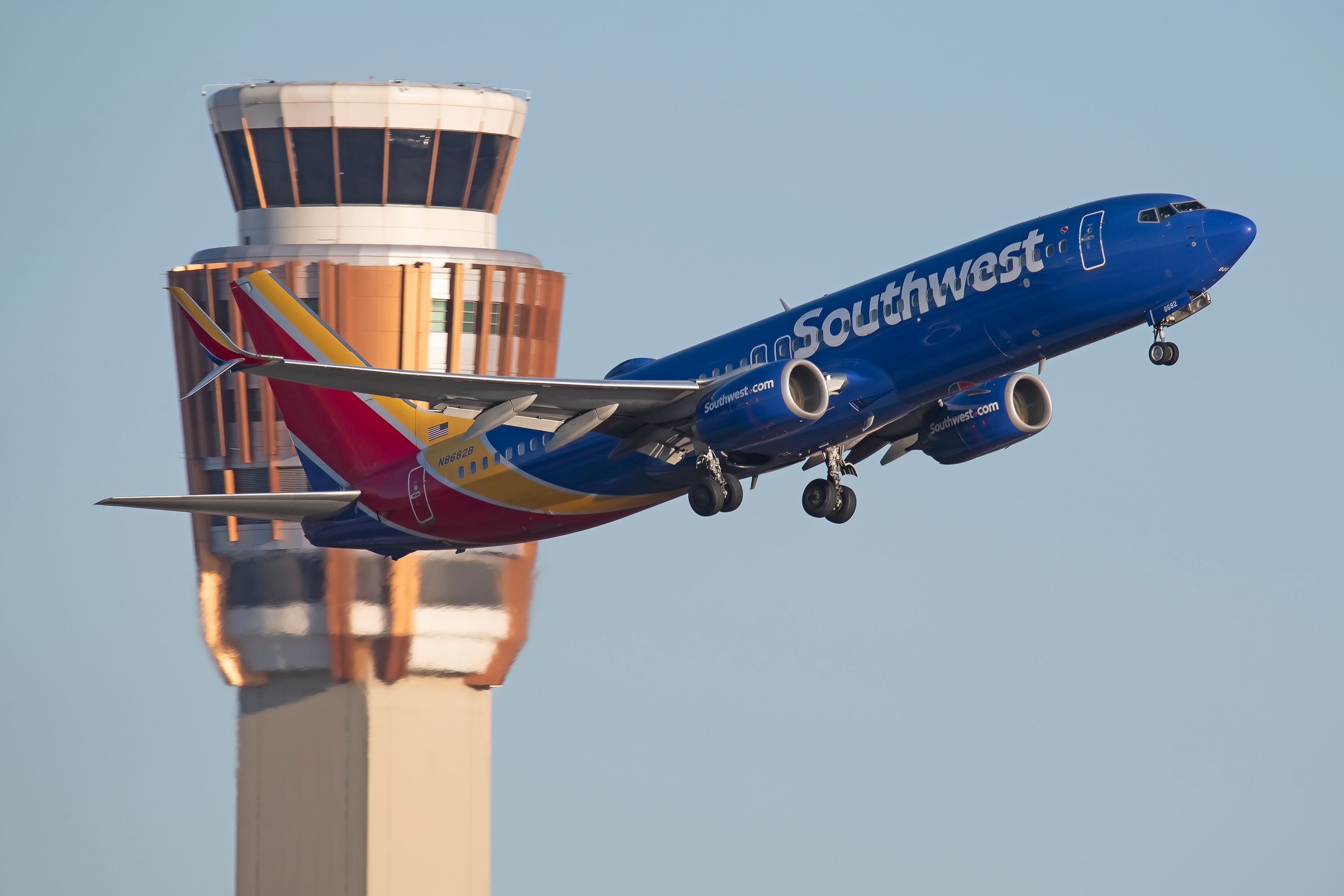 Southwest Airlines Boeing 737-800 departing PHX shutterstock_2281580535