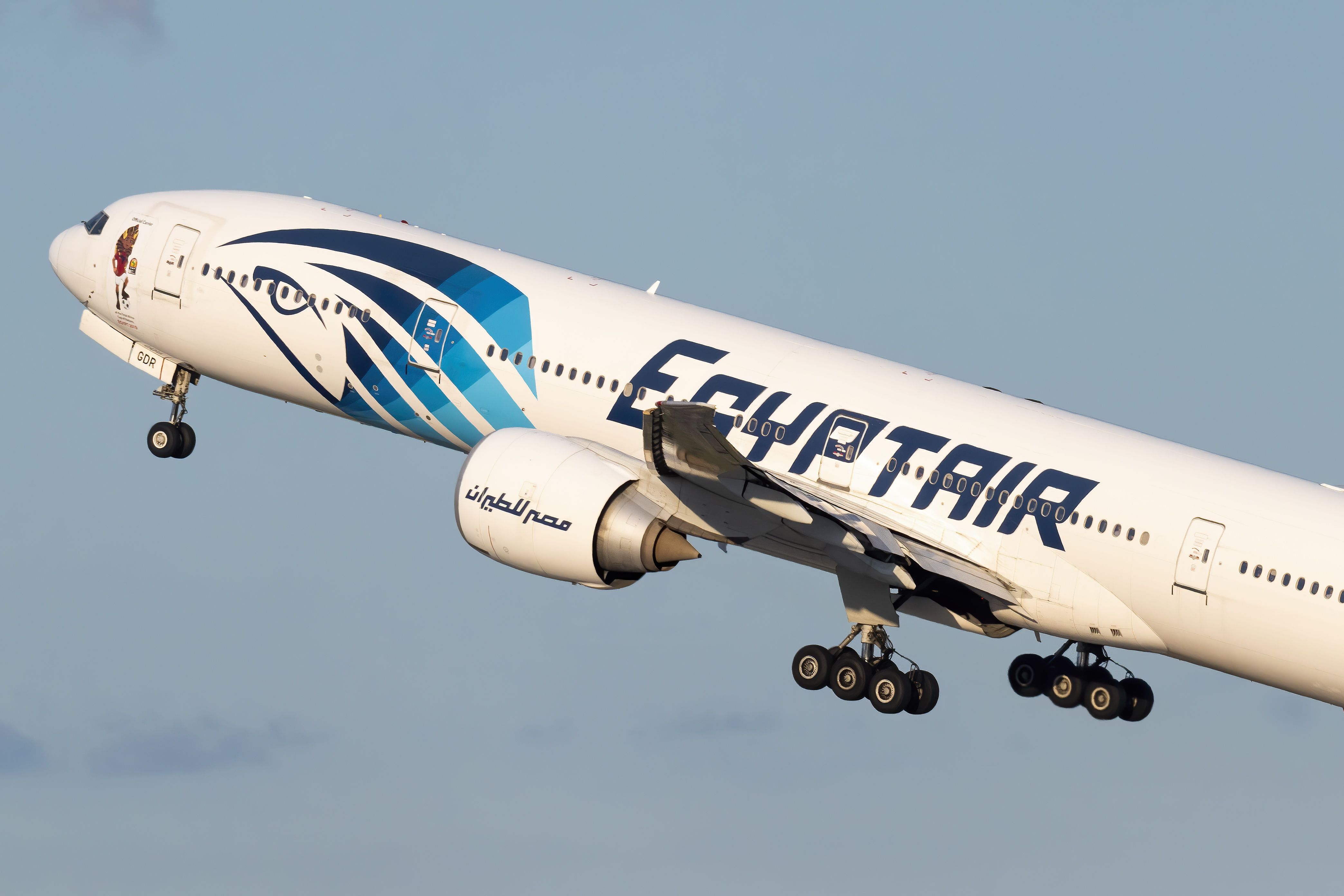 EgyptAir Boeing 777-300ER aircraft taking off.