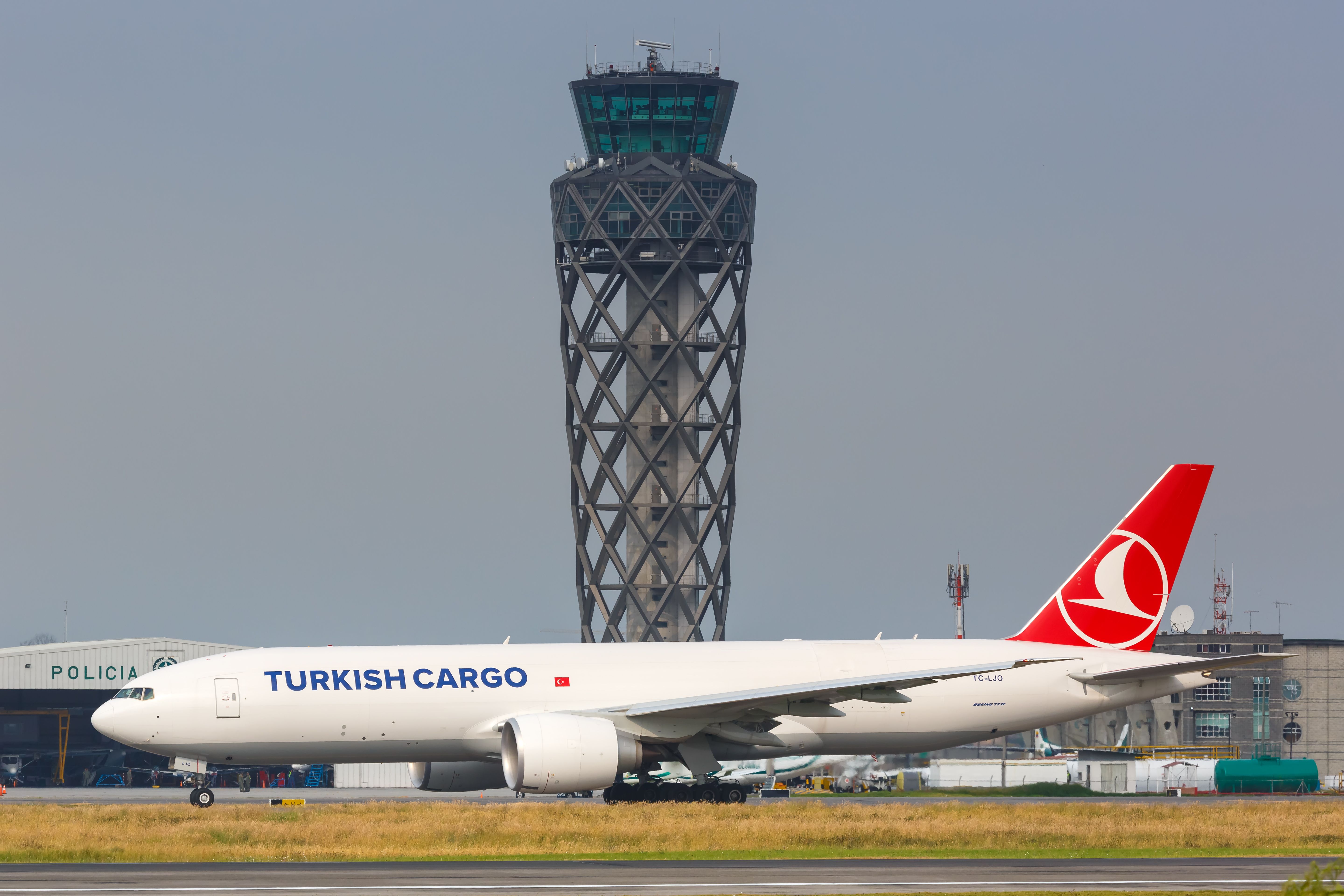 Turkish Airlines Boeing 777F in Bogota, Colombia shutterstock_1675452028