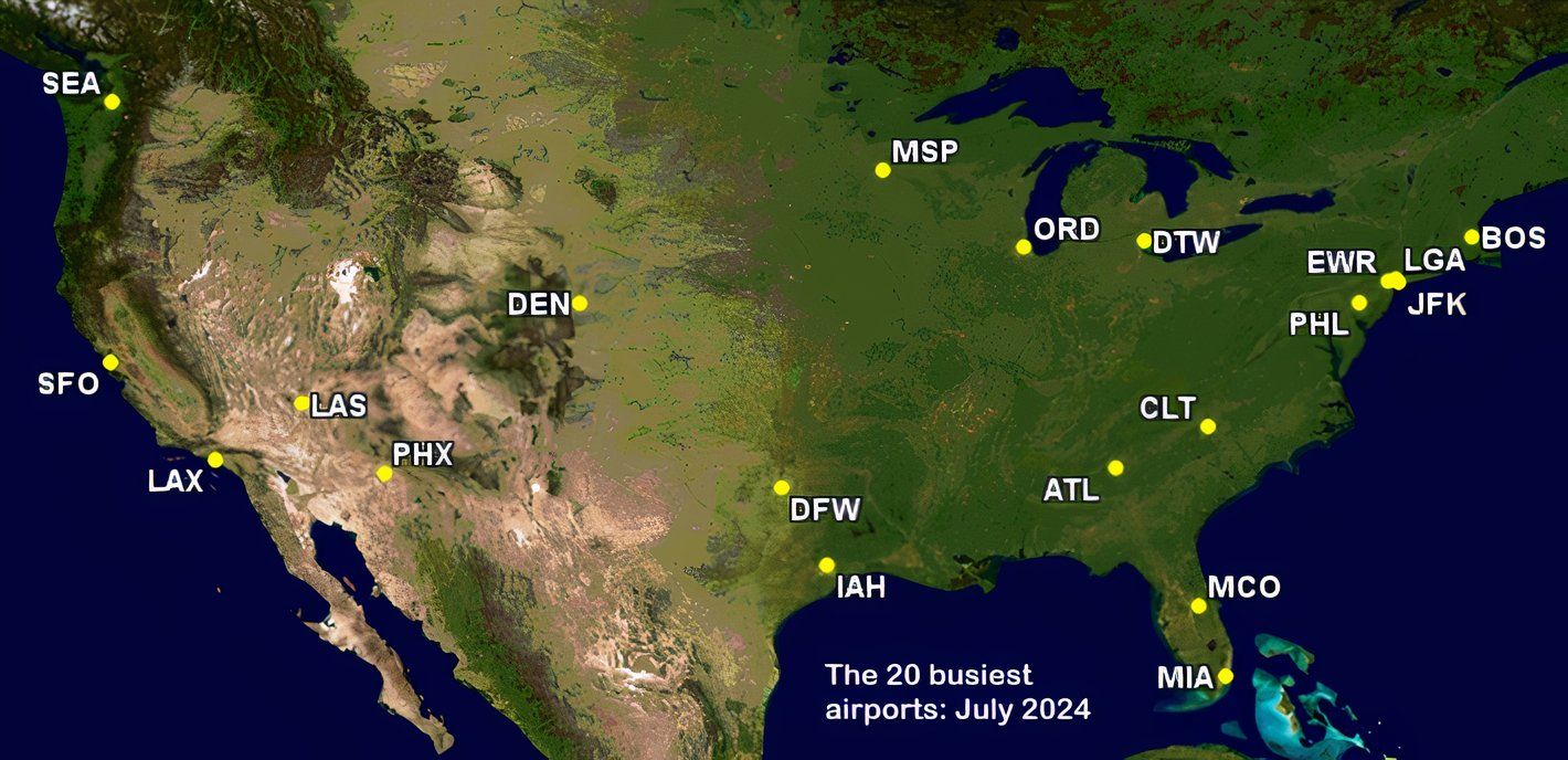 US top 20 airports July 2024