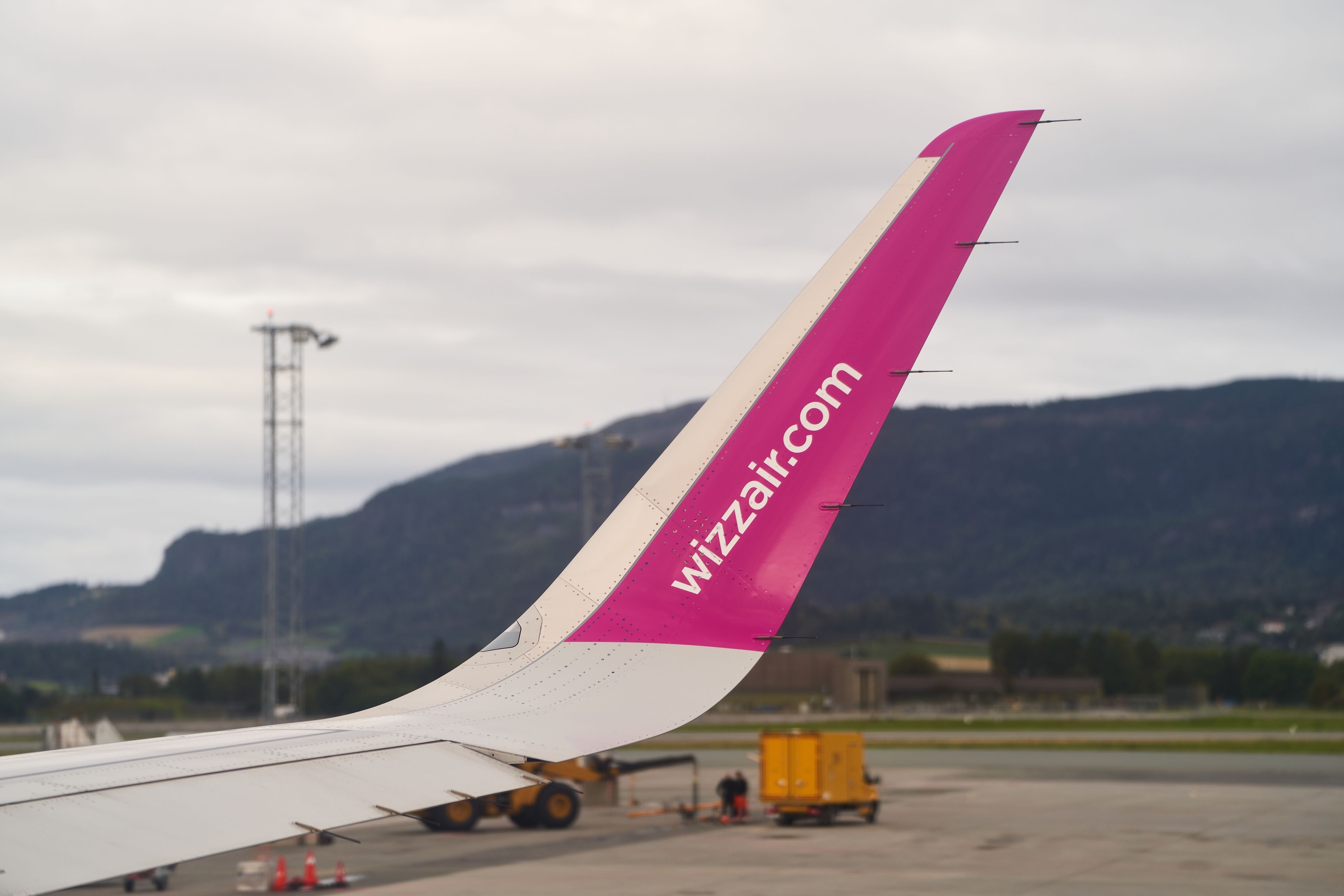 Wizz Air winglet on an aircraft shutterstock_2429045277