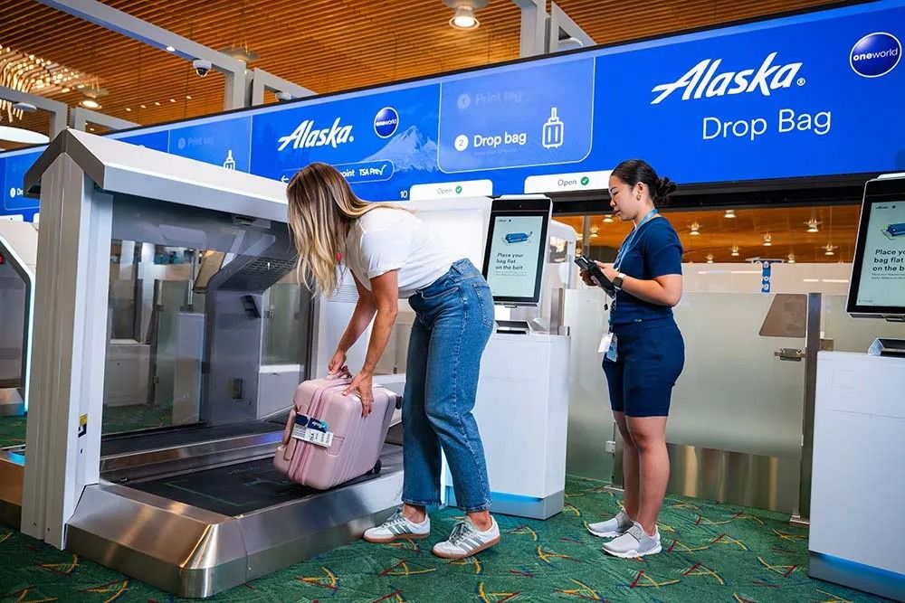 Alaska Airlines automated bag drop Portland International Airport.