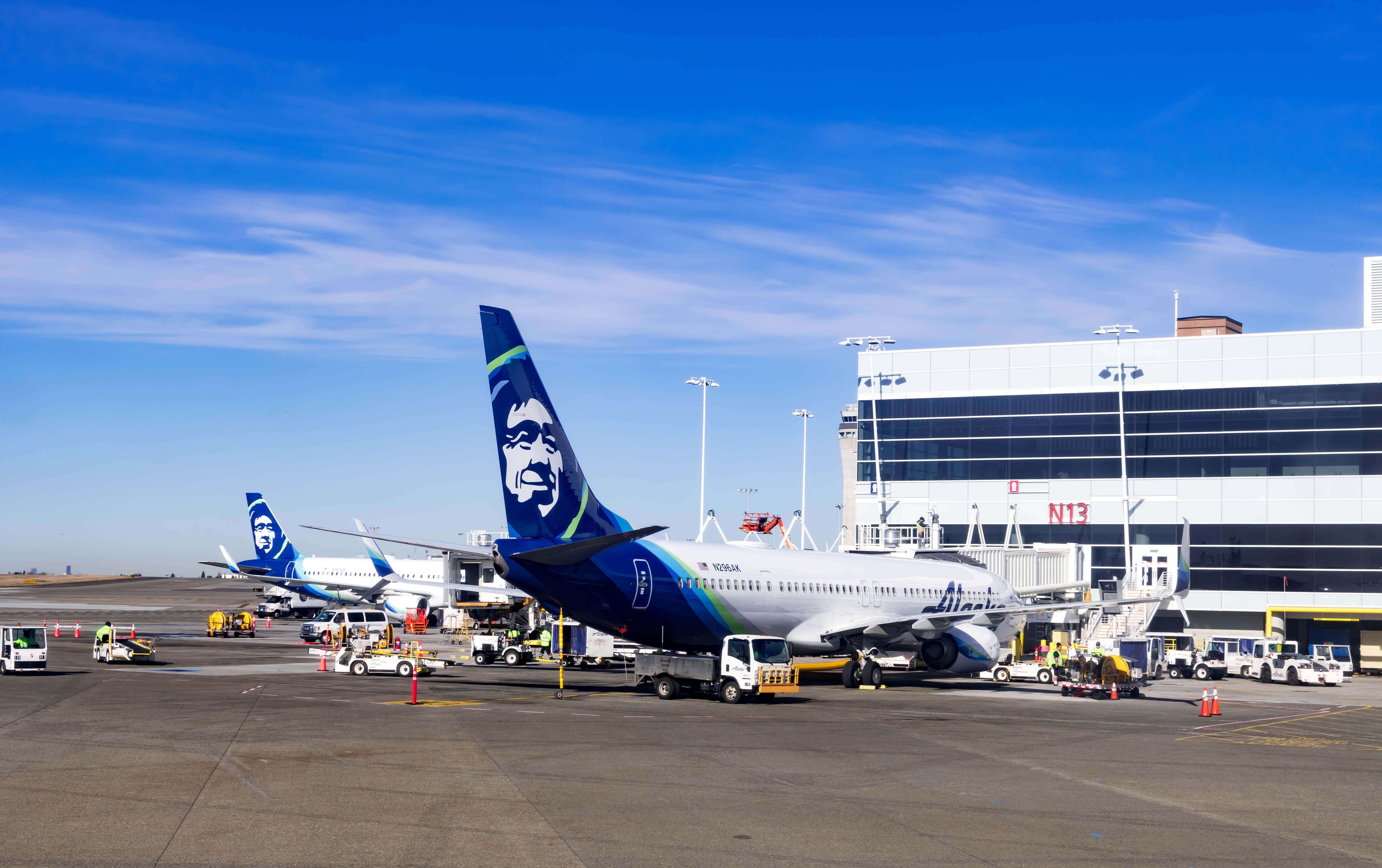 Alaska Airlines aircraft at the gates at SEA shutterstock_1766083010