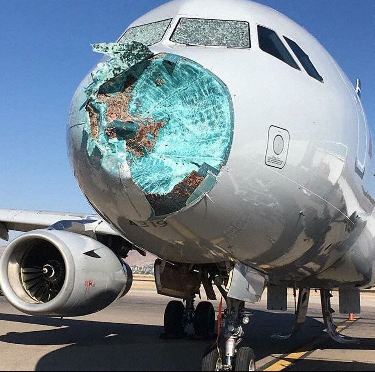 American Airlines plane with hail damage to radome