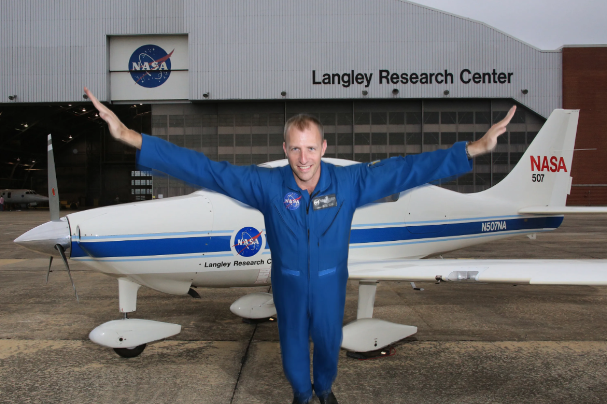 Research pilot Greg Slover “spreads his wings” at NASA’s Langley Research Center