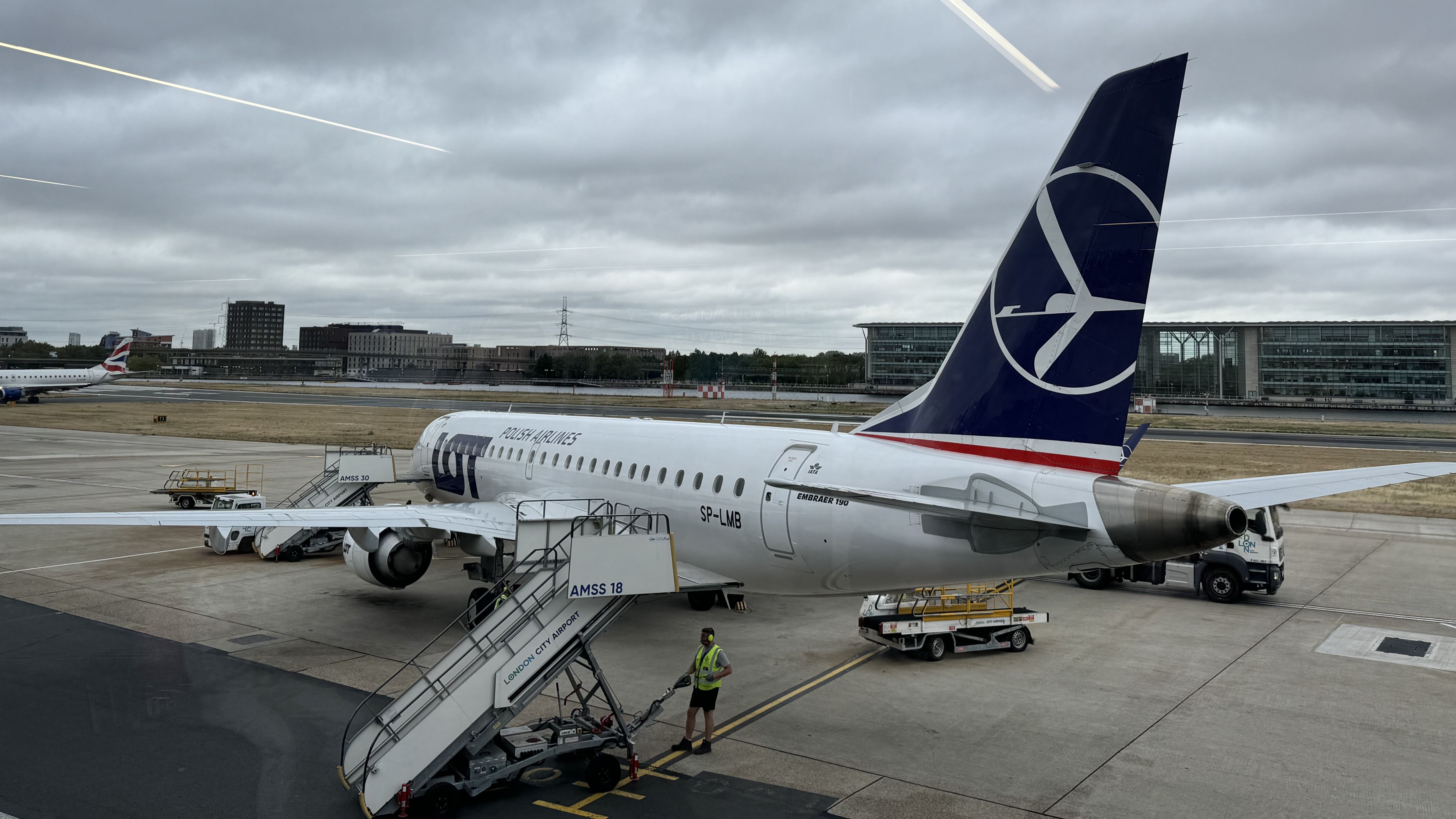 LOT Polish Embraer E190 Economy Class from London City to Vilnius