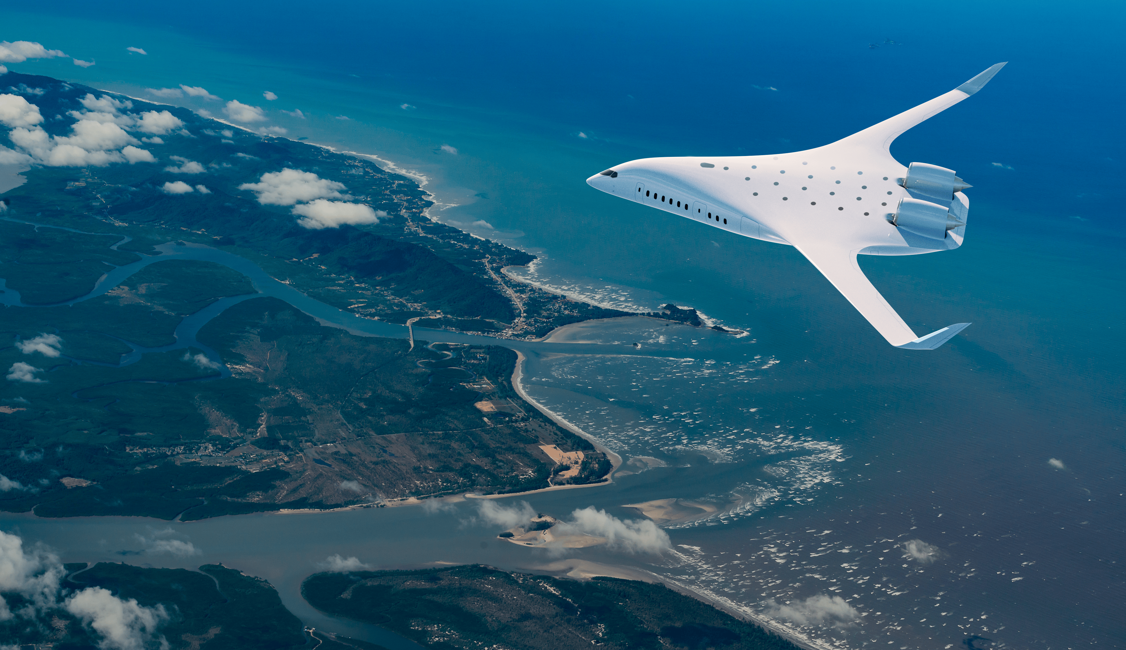 JetZero BWB aircraft over the ocean