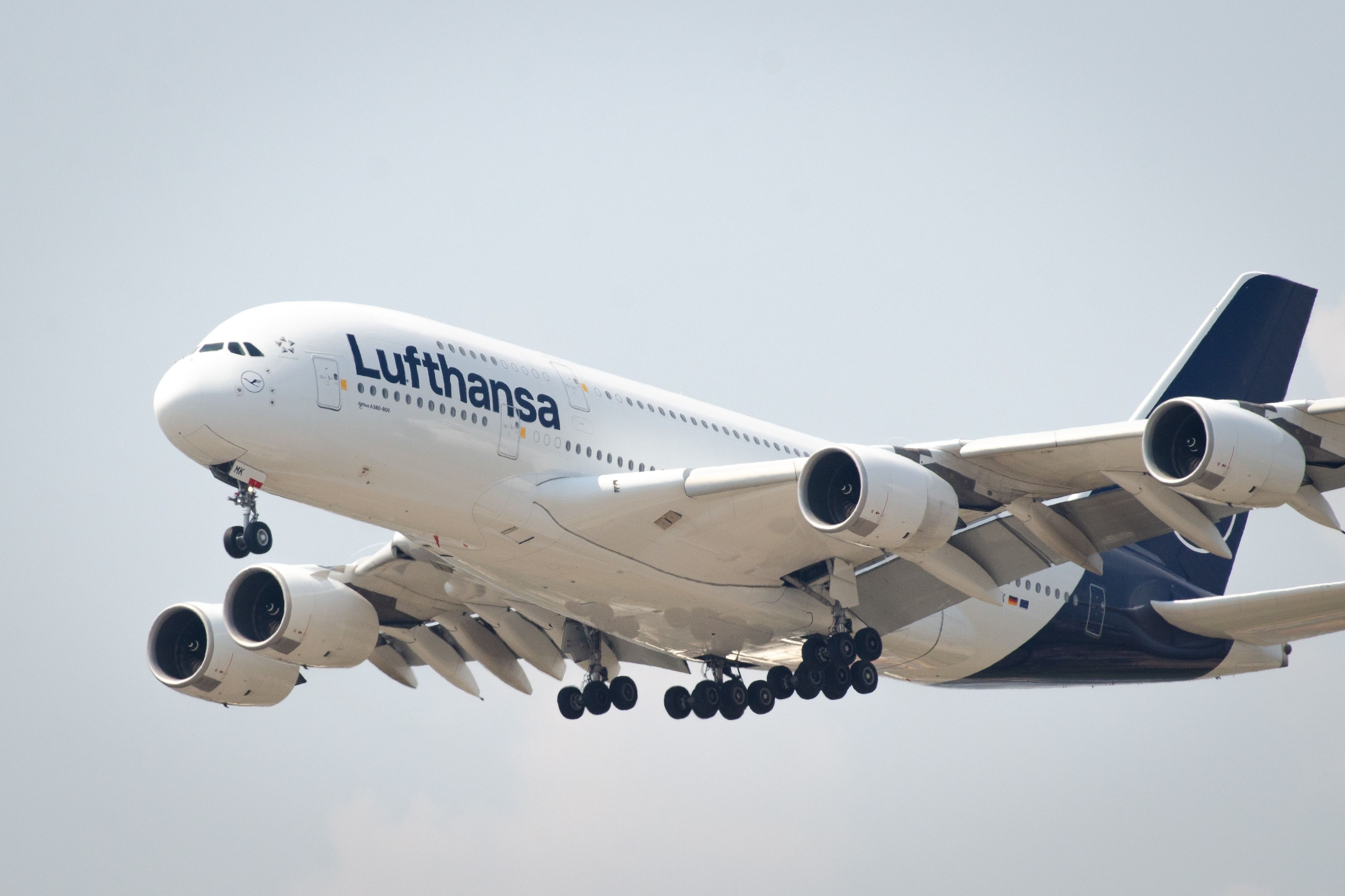 Lufthansa Airbus A380 landing shutterstock_2433149763