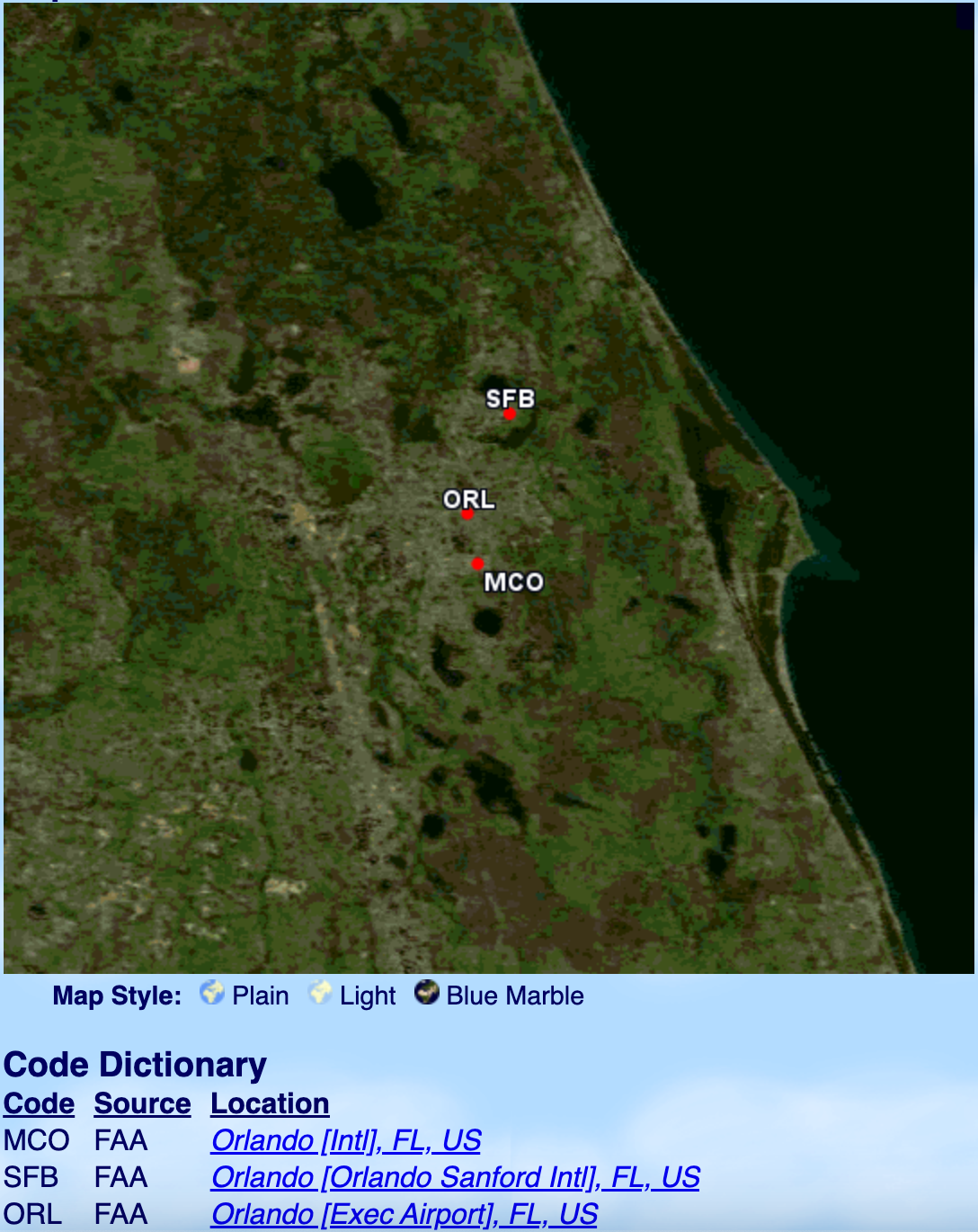 A map of the three Orlando airfields