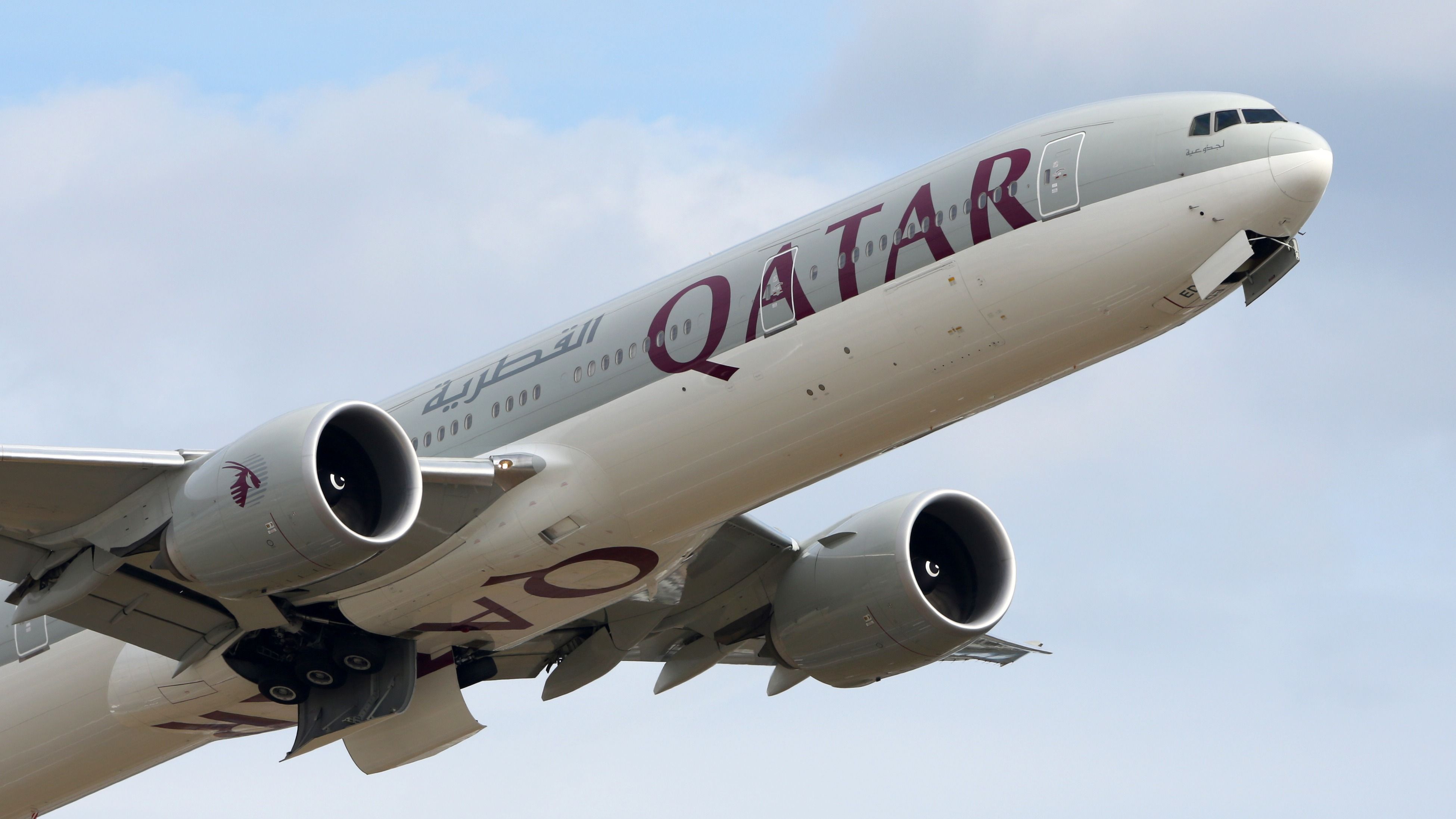 Qatar Airways Boeing 777-300ER taking off shutterstock_699949021