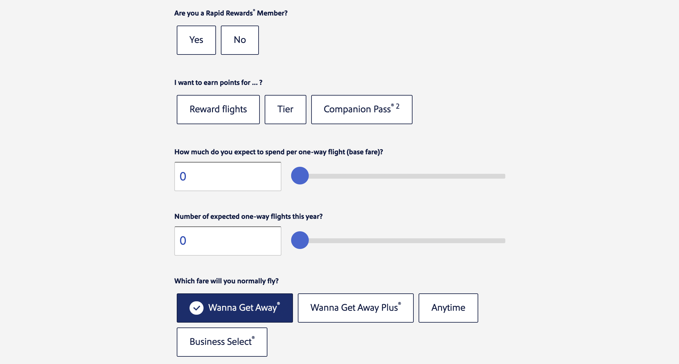 Rapid Rewards Points Estimator 2