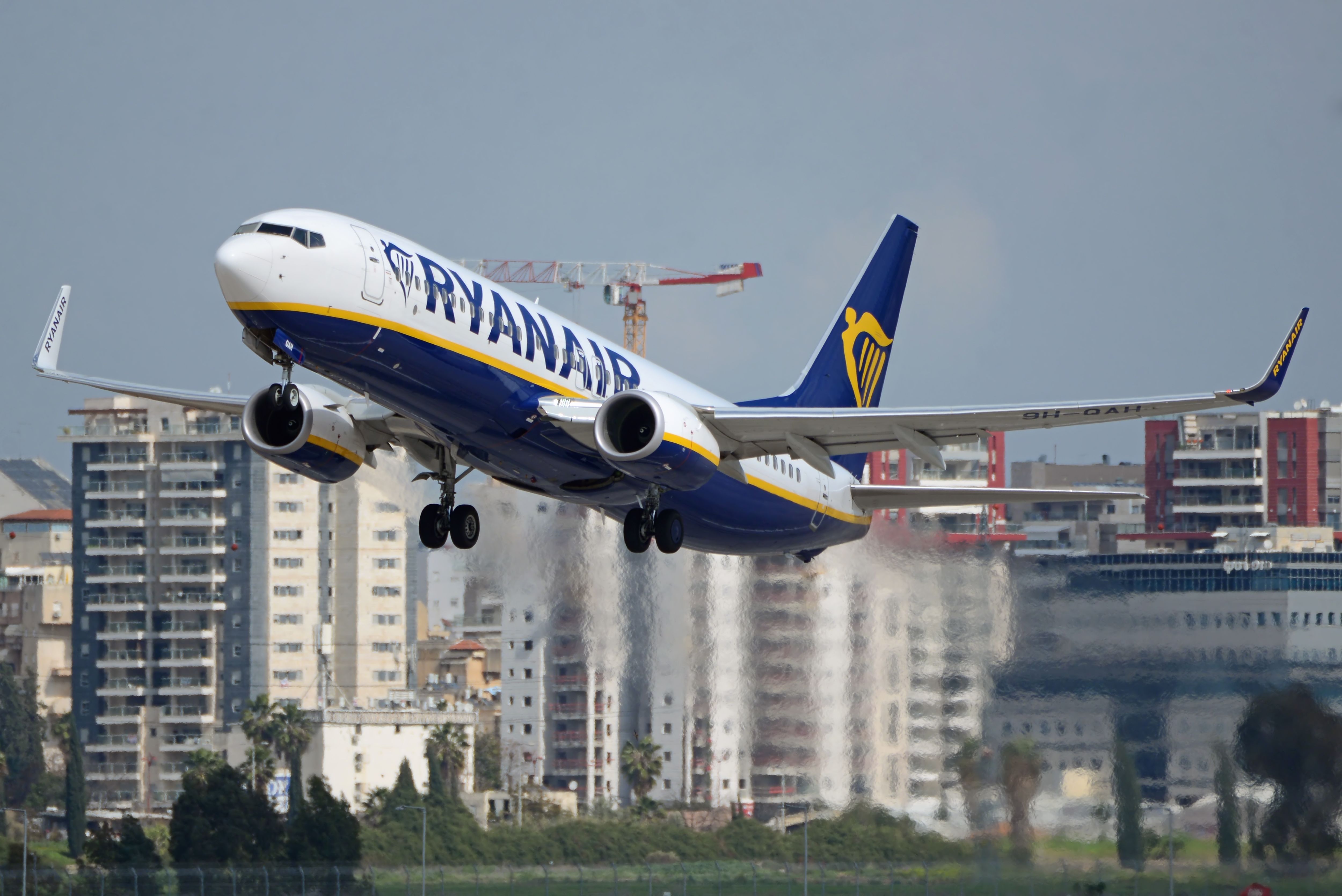 Ryanair Boeing 737-800 departing Tel Aviv Ben Gurion International Airport TLV shutterstock_2456911771