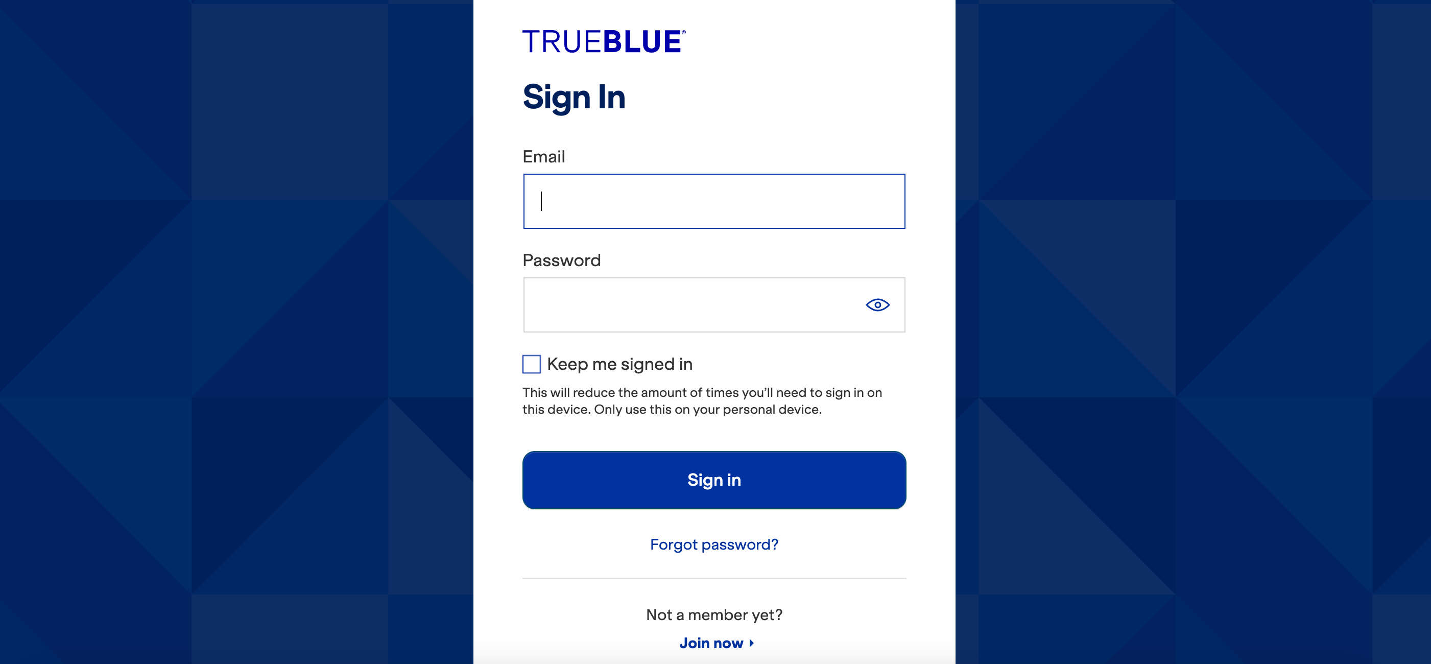 TrueBlue account login page