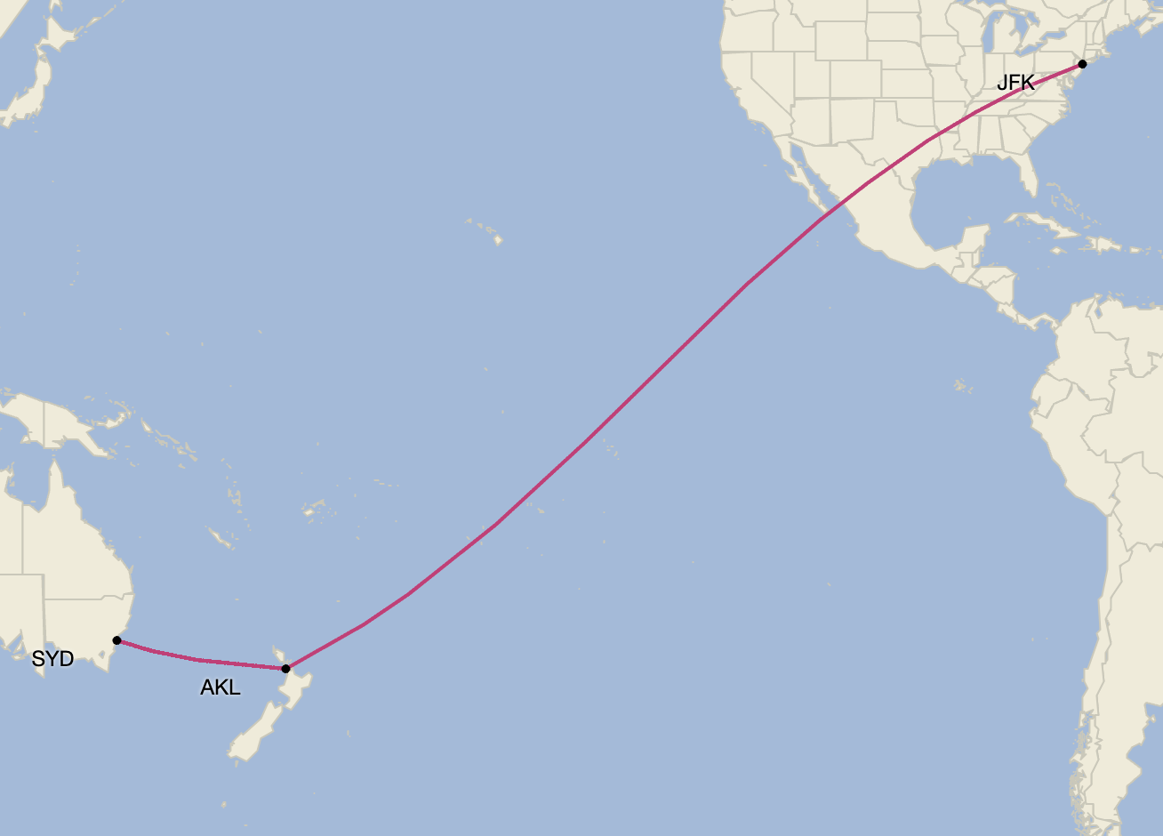 new york to australia distance flight time