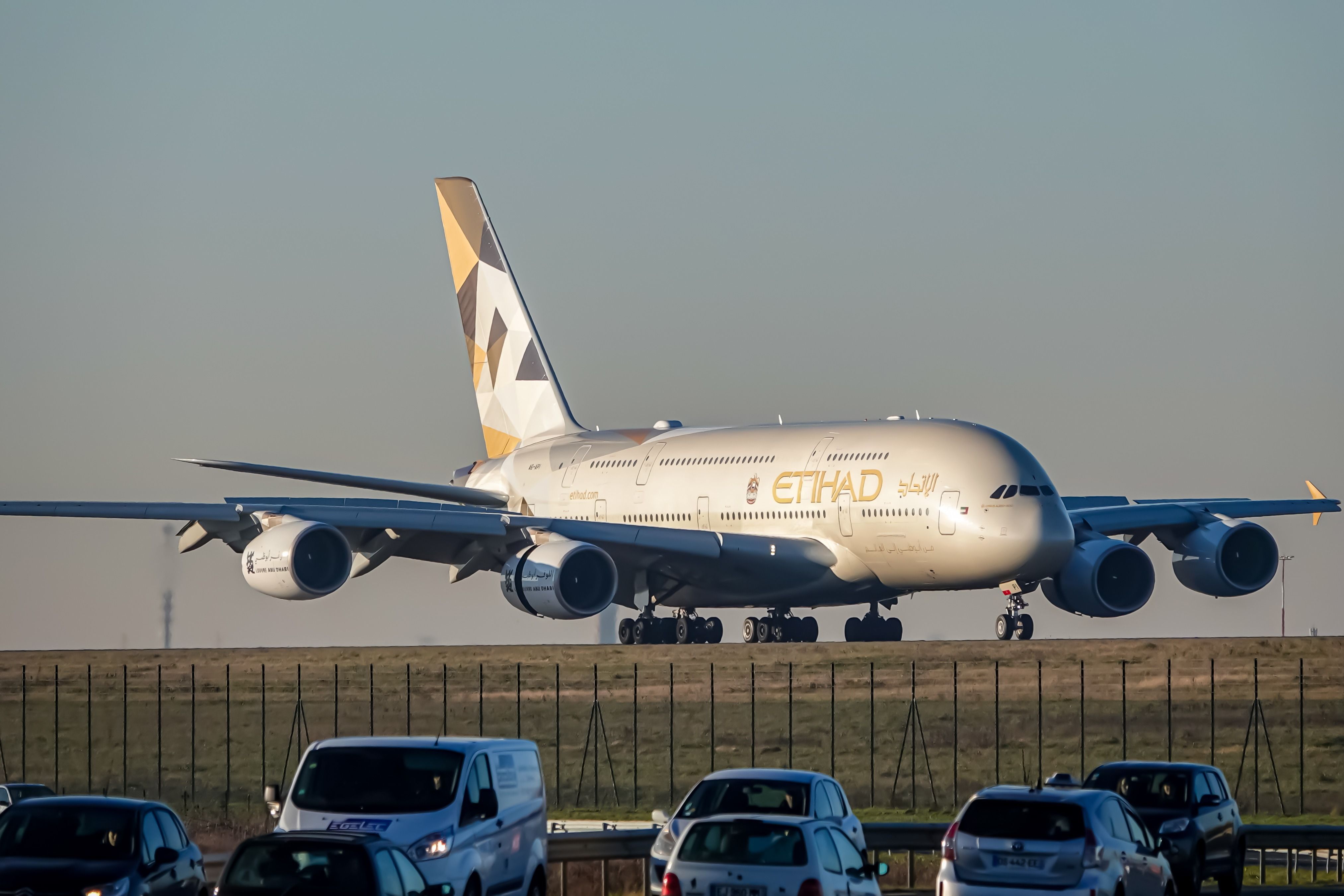 An Etihad Airbus A380 taxiing