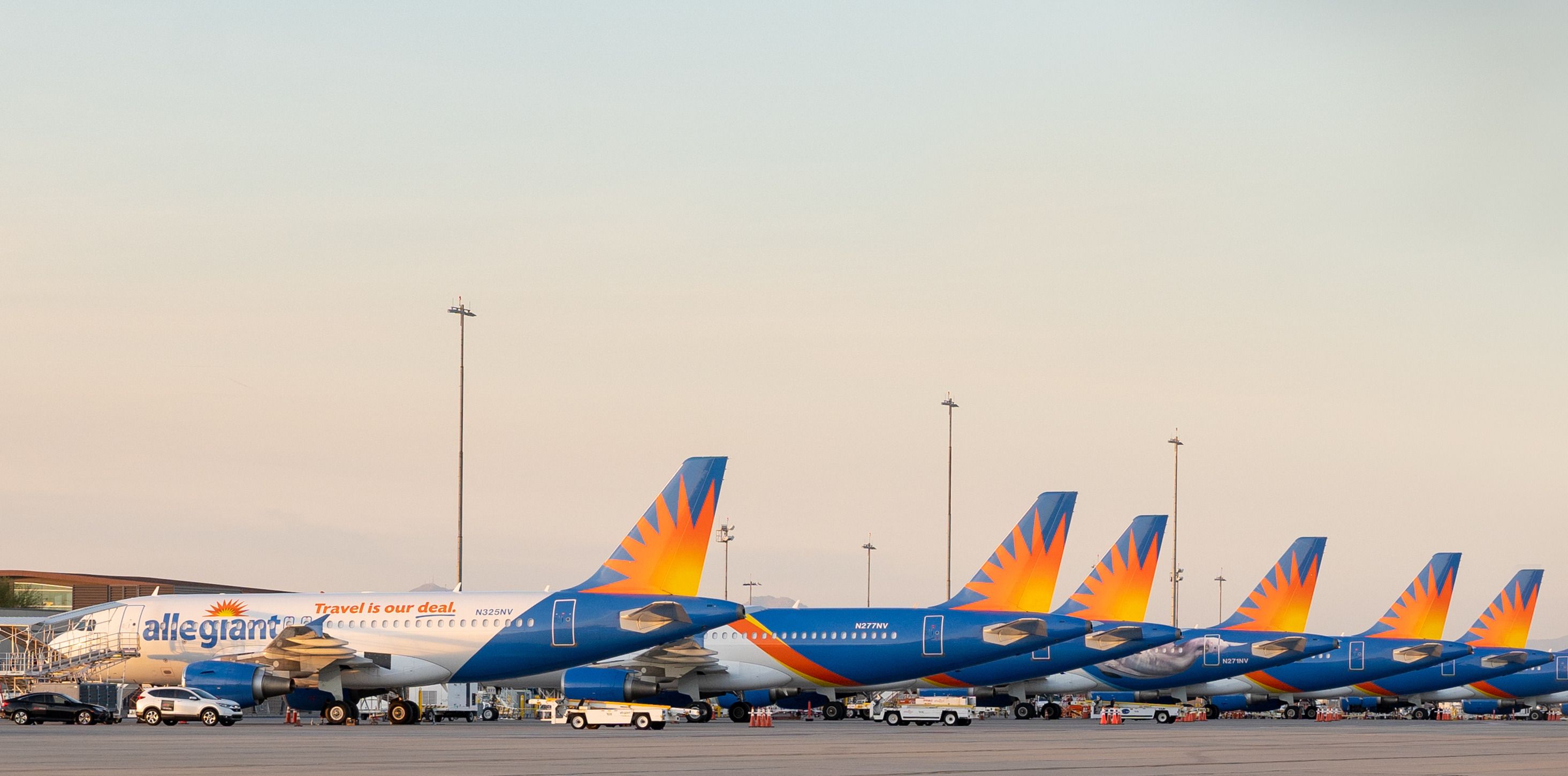 Allegiant Air planes lined up on the apron