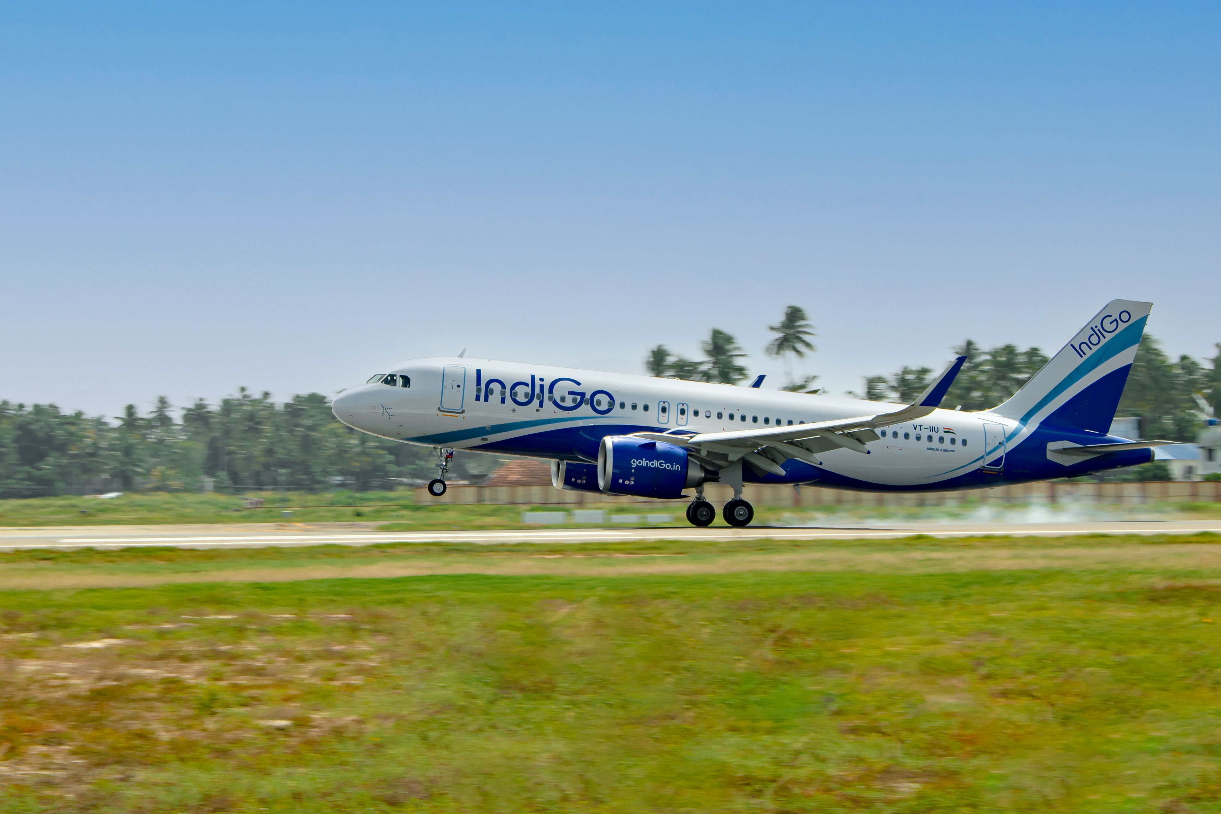 An Airbus A320 Aircraft of Indigo airlines landing at Thiruvananthapuram International Airport