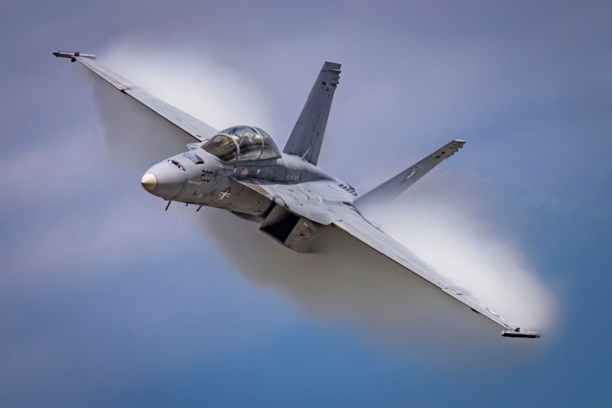 An FA-18 Super Hornet performs a demo 