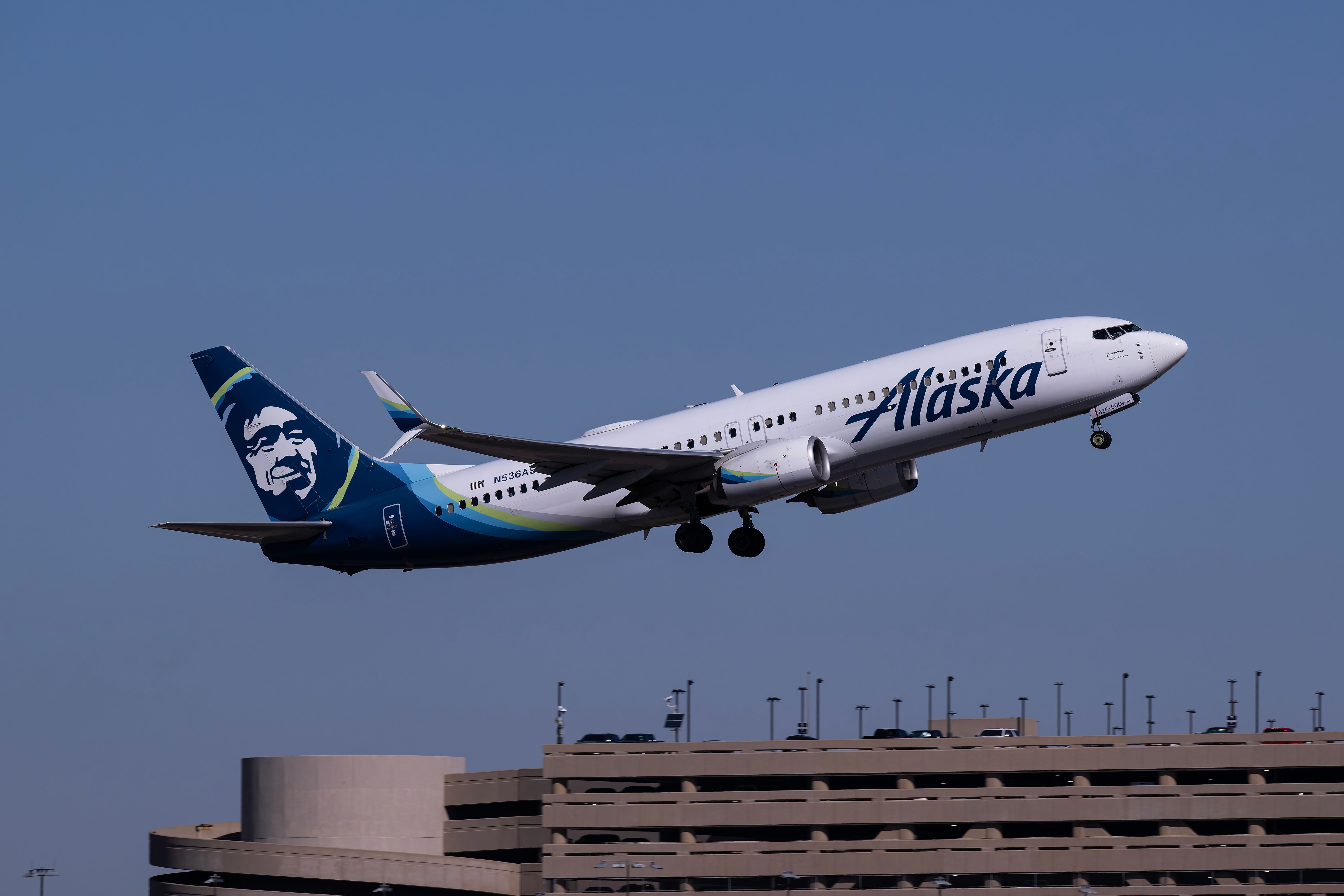 An Alaska Airlines Boeing 737 MAX taking off